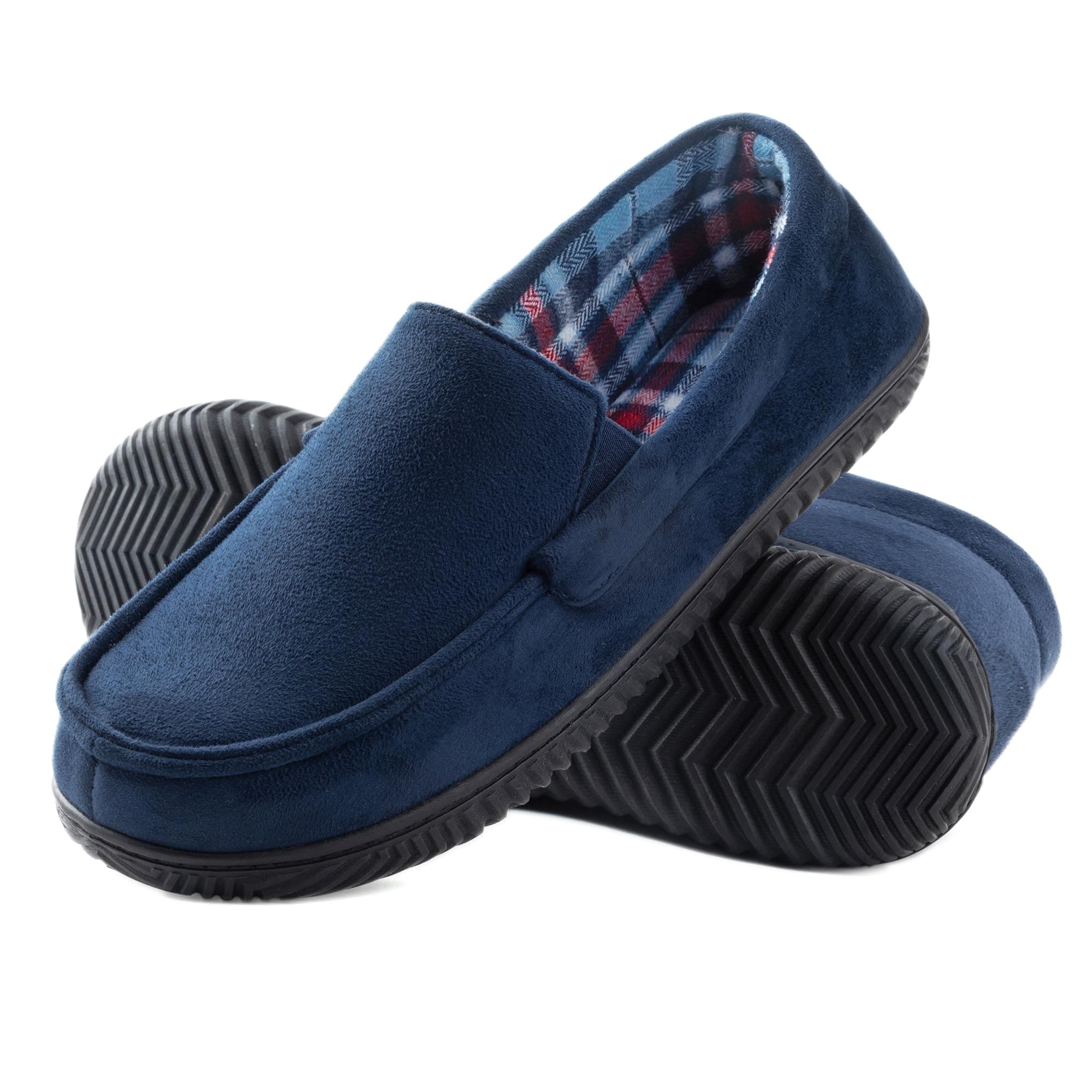 RockDove Chausson Mocassin Doublé Flanelle pour Hommes | Dessus Robuste, Deux Gorges élastiques, Doublure Respirante, Semelle Mousse Mémoire, Antidérapante Semelle, Lavable Machine