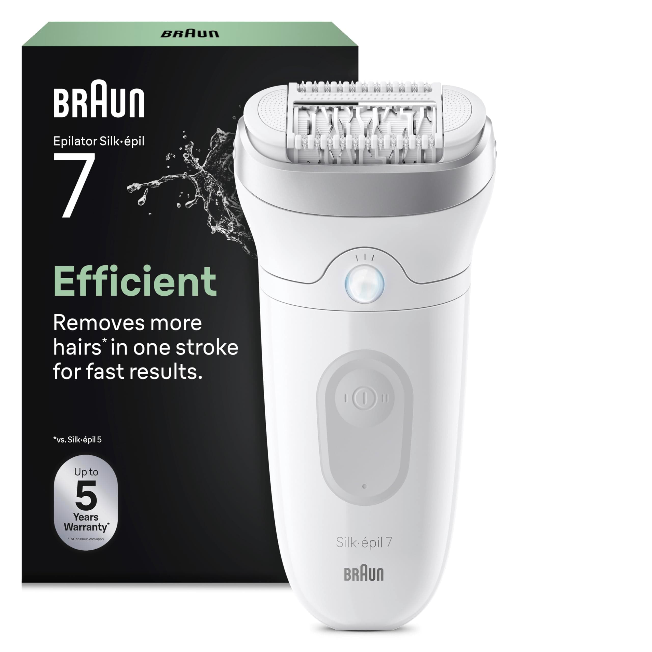 Braun Silk·épil 7 Depiladora Eléctrica Mujer, 7-011, Plata | Depiladora Corporal con Cabezal Ancho para Una Fácil Eliminación del Vello, Resistente al Agua, Set con Cepillo de Limpieza