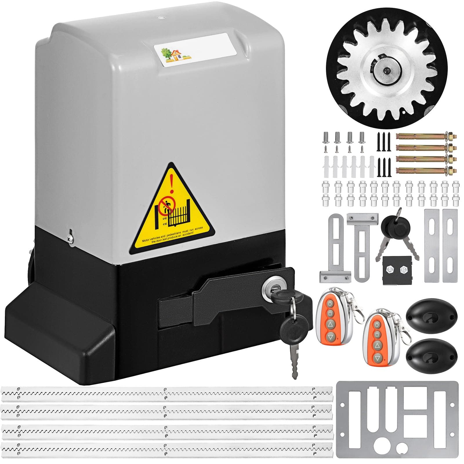 VEVOR 600 kg Motor Puerta Corredera, Cremallera Metálica 4 m, Abridor Automático de Puerta Corrediza Control Remoto Más de 30 m, Riel de Liberación Fotocélula Clave, para Puerta de Jardín, Garaje