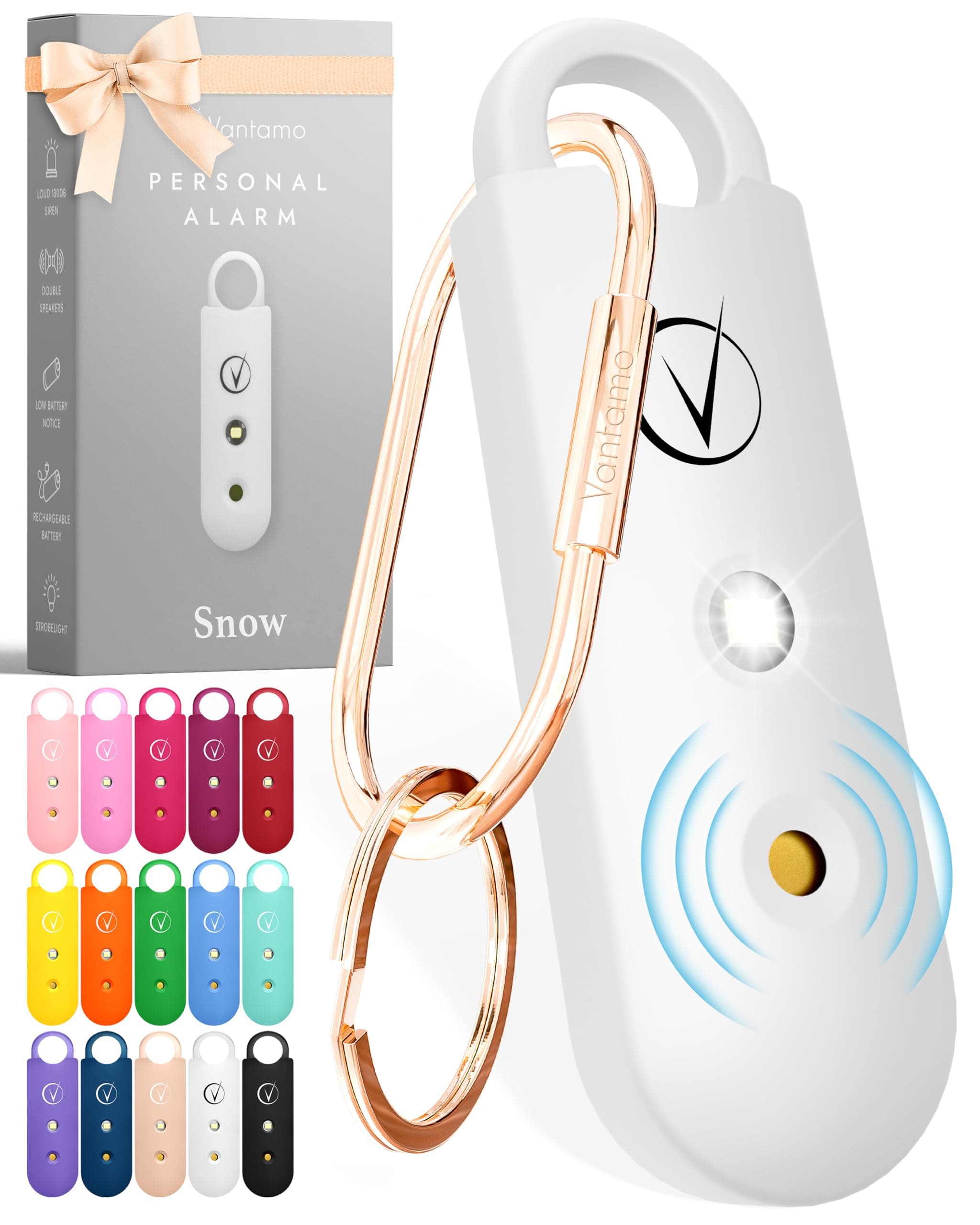 Vantamo Alarma Personal para Mujeres 130dB con Doble Altavoz, Luz Estroboscópica Potente e Indicador De Batería Baja, Llaveros Dispositivo de Autodefensa Personal Compacto
