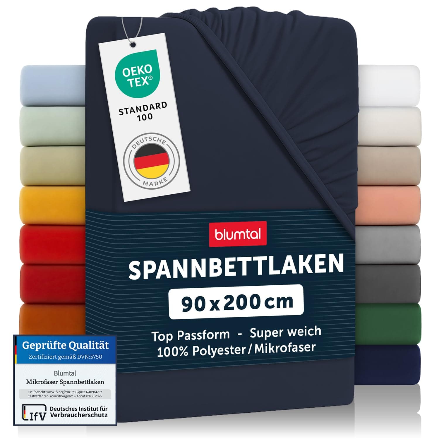 Blumtal® 2er Set Spannbettlaken 90x200x30cm aus Microfaser - Oekotex zertifiziertes Bettlaken Spannbettlaken in Dark Ocean Blue - Blau