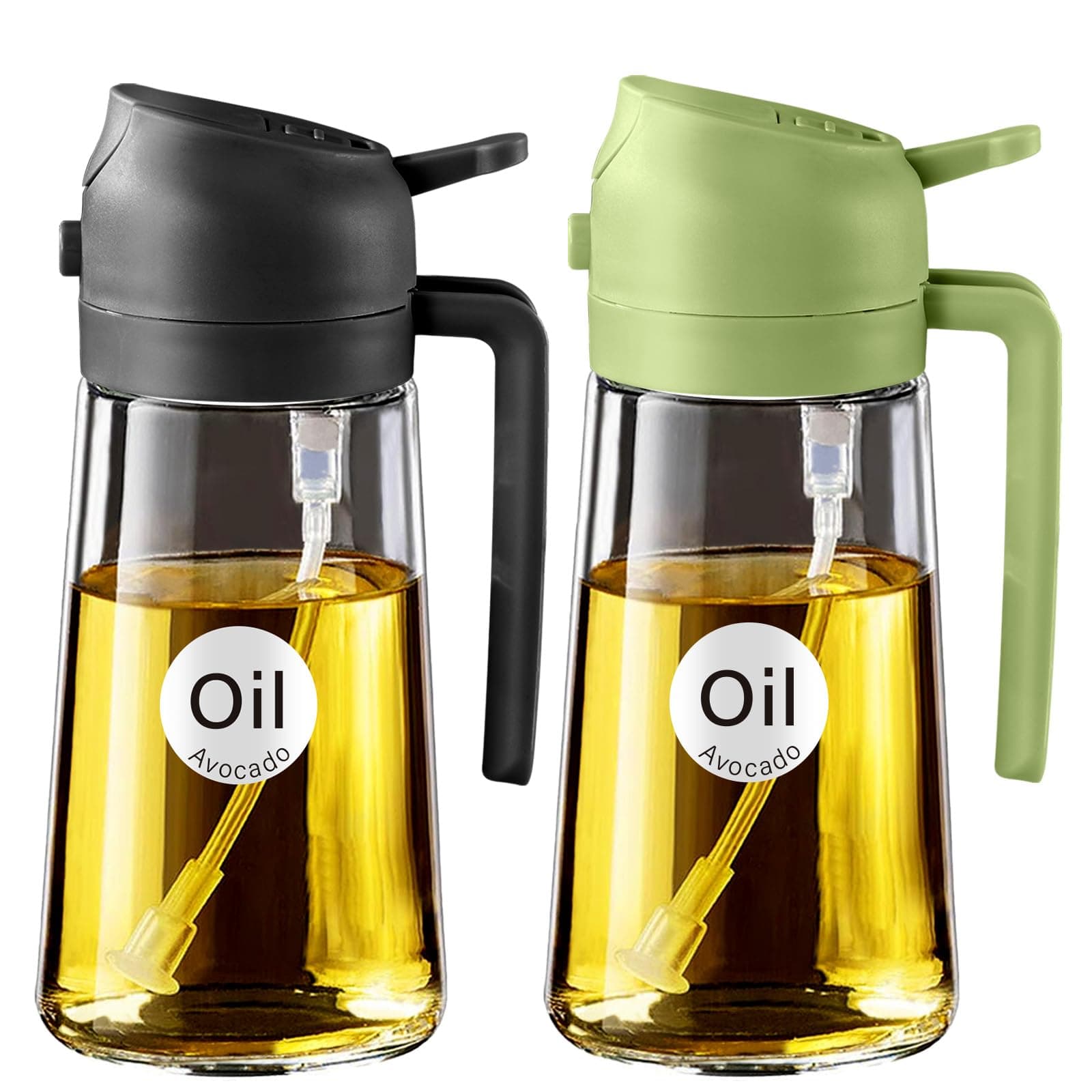 YARRAMATE Spruzzino Olio per Friggitrice Aria 2 in 1 da 2, 470 ml Dosatore Bottiglia e Oliera Spray da Cucina, Accessori Nebulizzatore per Alimenti e Spruzzatore (Nero e Verde)