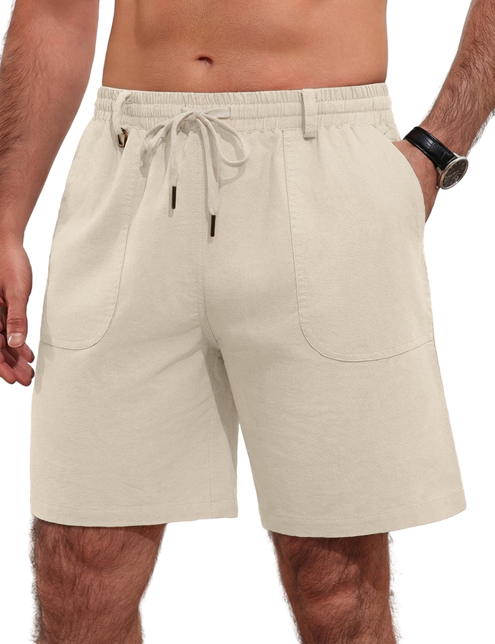 iClosam Pantalones Hombre Cortos de Lino y algodón, Estilo Veraniego, cómodos, Transpirables, Pantalones Cortos Hombre Cintura elástica y Bolsillos, Tallas M-3XL.
