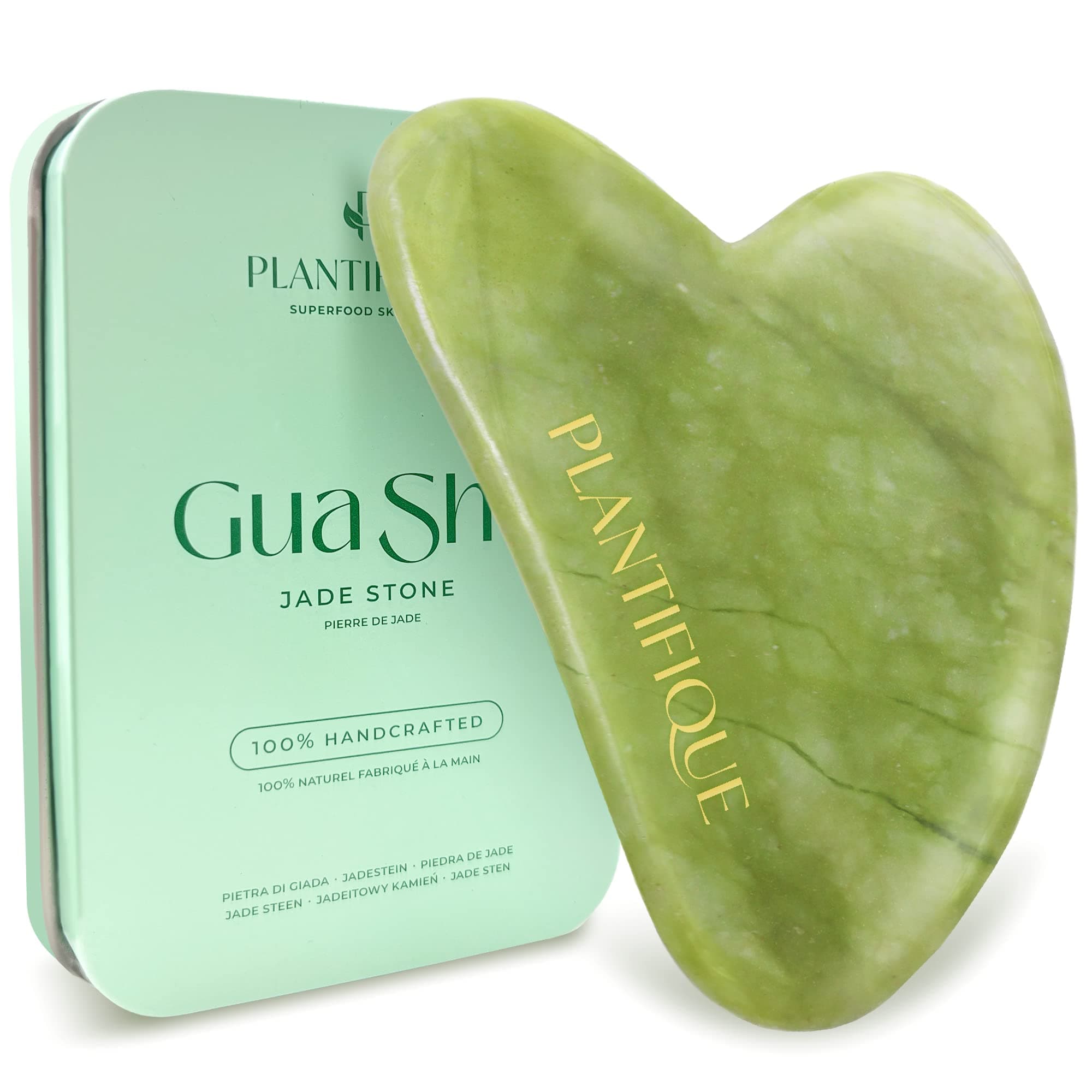 PLANTIFIQUE Gua Sha Viso Giada | Jade Guasha Pietra Massaggiatore Antirughe | Kit Skincare Face Massager | Idea Regalo Completo Facciale Corpo Piedi Massaggio Originale