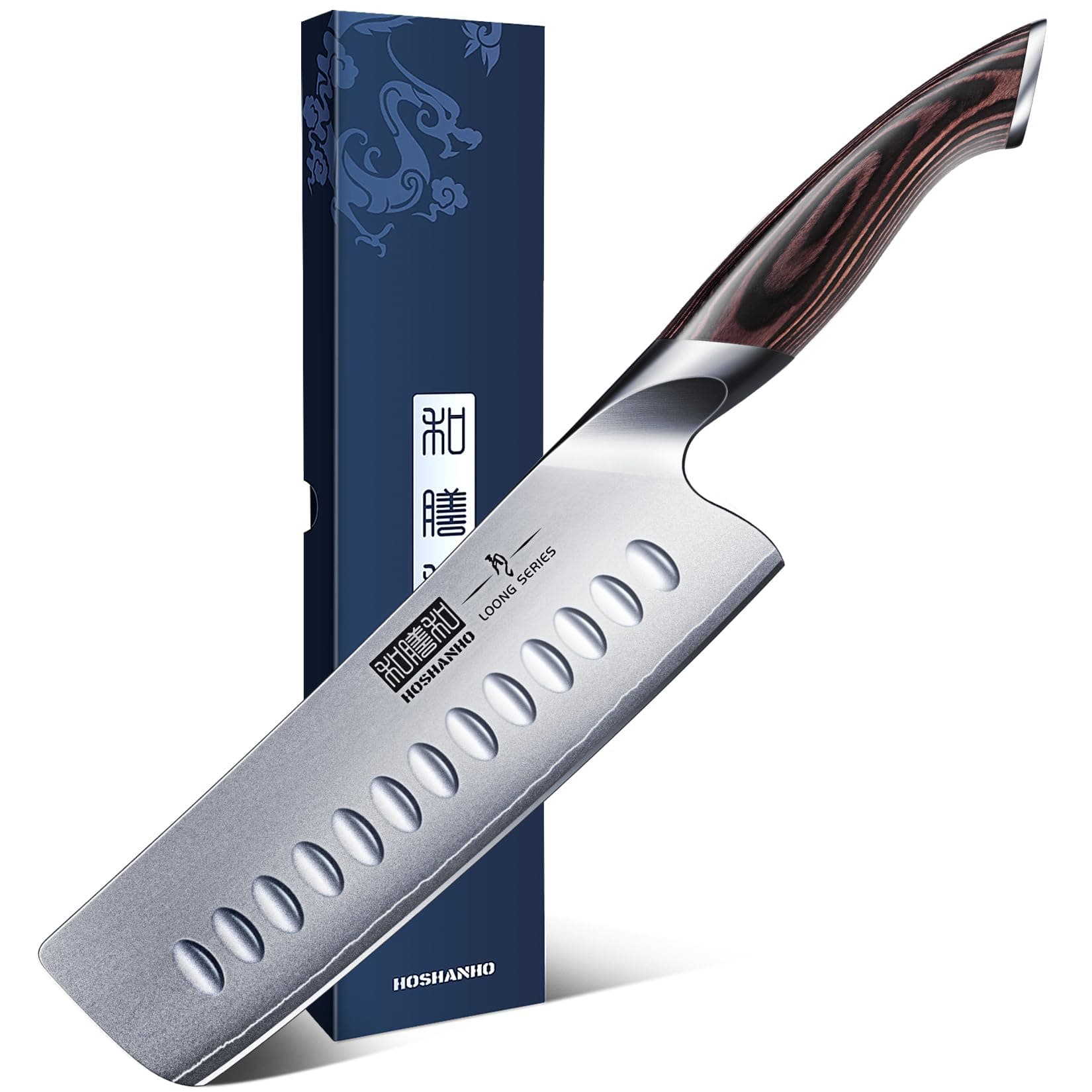 HOSHANHO Cuchillo Nakiri de 18 CM, Cuchillo de Cocina Japones de Acero Inoxidable de alto Carbono, Cuchillo de Cocinero Multiusos Para Carne y Verduras con Mango Ergonómico de Pakkawood