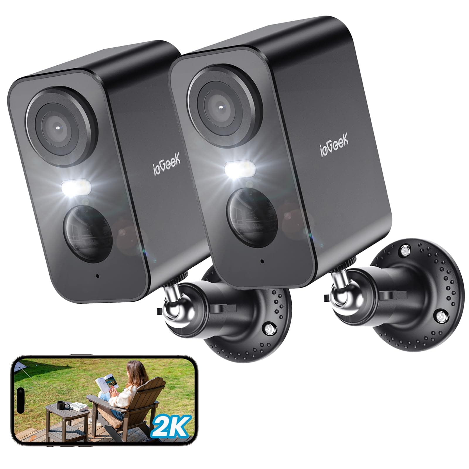 ieGeek 2K Caméra Surveillance WiFi Exterieure sans Fil ZS-GX3S Noir 2pcs | AI & PIR Détection Mouvement, Vision Nocturne Couleur, Extérieure, Audio Bidirectionnel, Étanche IP65