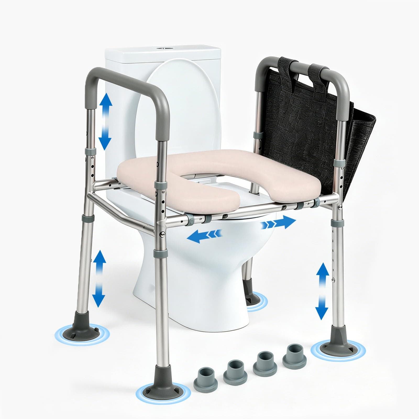 NJUN Rehausseur de Toilettes avec Accoudoirs, Rehausseur WC Réglable pour Personnes Âgées et PMR, Siège Toilette Surélevé Confortable avec Pieds Antidérapants