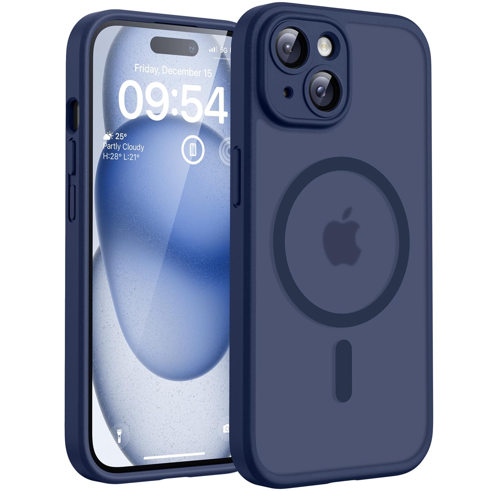 TOCOL Coque Magnétique pour iPhone 15 6,1 Pouces, Compatible avec MagSafe, Protection de l'objectif améliorée, Coque Mat Translucide Fine Antichoc, Bleu