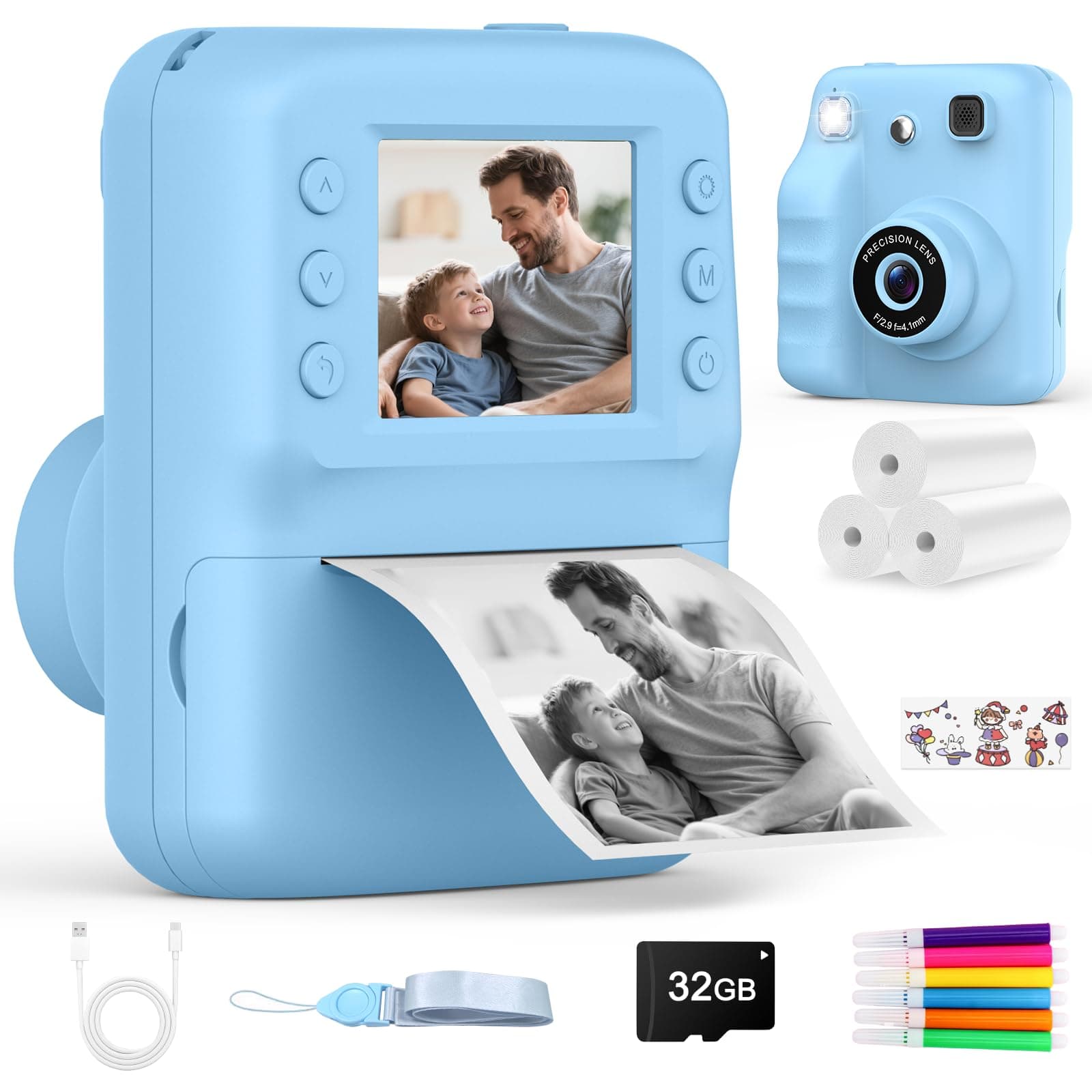 Cámara de Fotos Infantil Instantánea con Impresora y Pantalla 2,4" HD | Vídeo 1080P, Sd 32 GB, Música, 5 Juegos, Filtros Y Marcos, Juguete Para Niños De 3-12 Años, Regalo De Cumpleaños Y Navidad