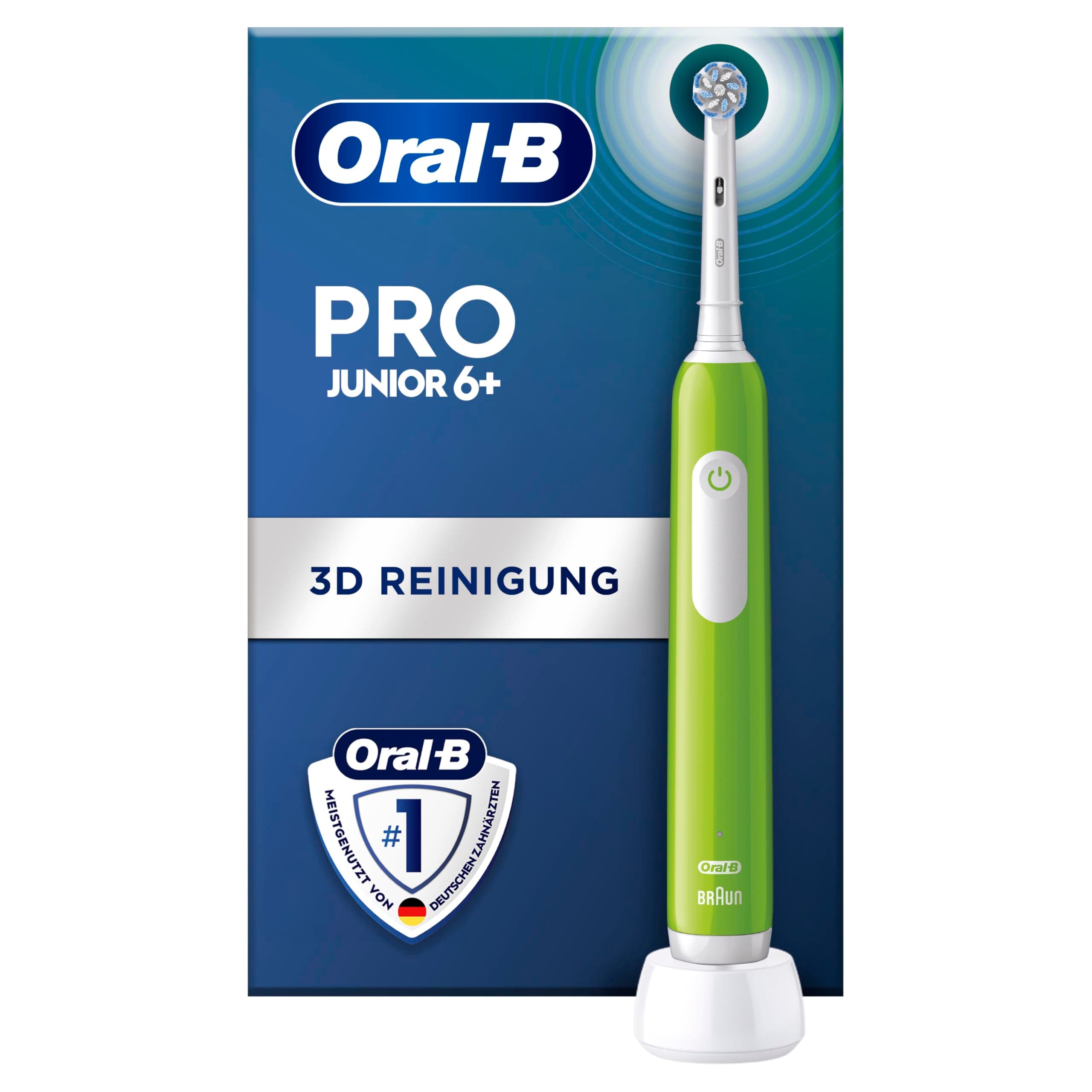 Oral-B Pro Junior Elektrische Zahnbürste für Kinder — Electric Toothbrush ab 6 Jahren — Inkl. 1 Aufsteckbürste, Designed by Braun, Grün