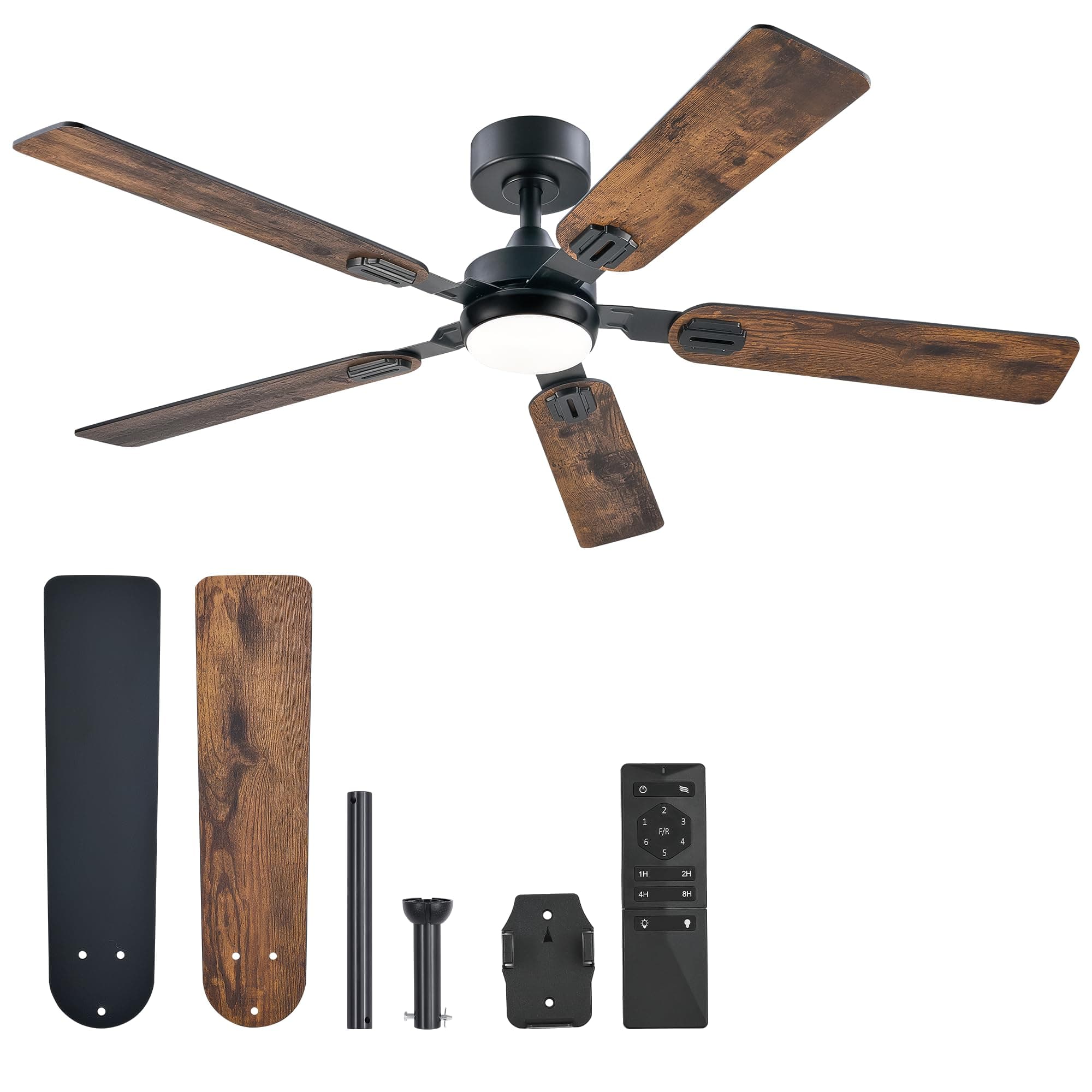 VONLUCE 132 CM Ventilatori da Soffitto con Luci e Telecomando Ventilatore da Soffitto con 5 Pale a Doppia Finitura Motore DC Reversibile Silenzioso a 6 Velocità per Camera da Letto Soggiorno Studio