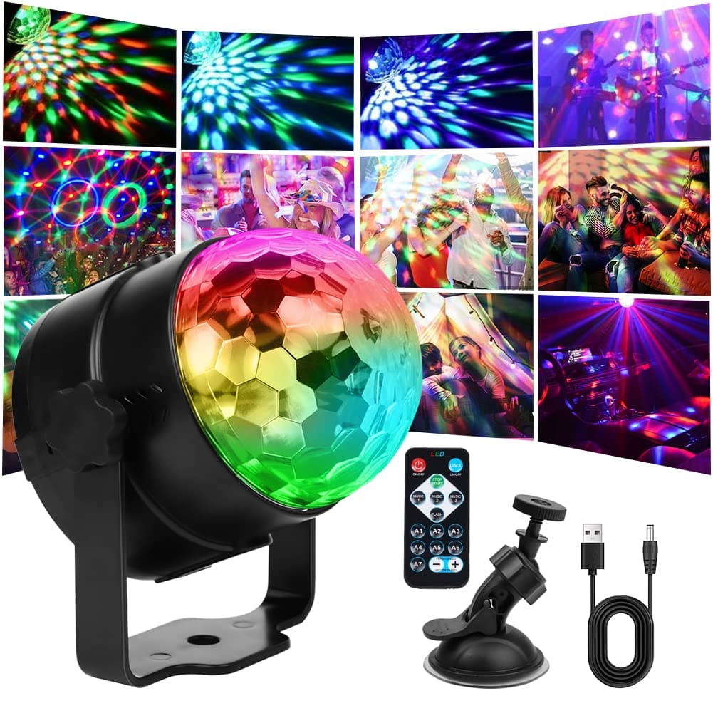 URAQT Bola de Discoteca, 1PCS 7 Colores RGB Luces Discoteca con Sonido Activado Y Control Remoto, 360 ° Rotación Bola Discoteca, 3Modos (Música/Automático/Flash) para KTV Navidad Fiesta Boda Bar