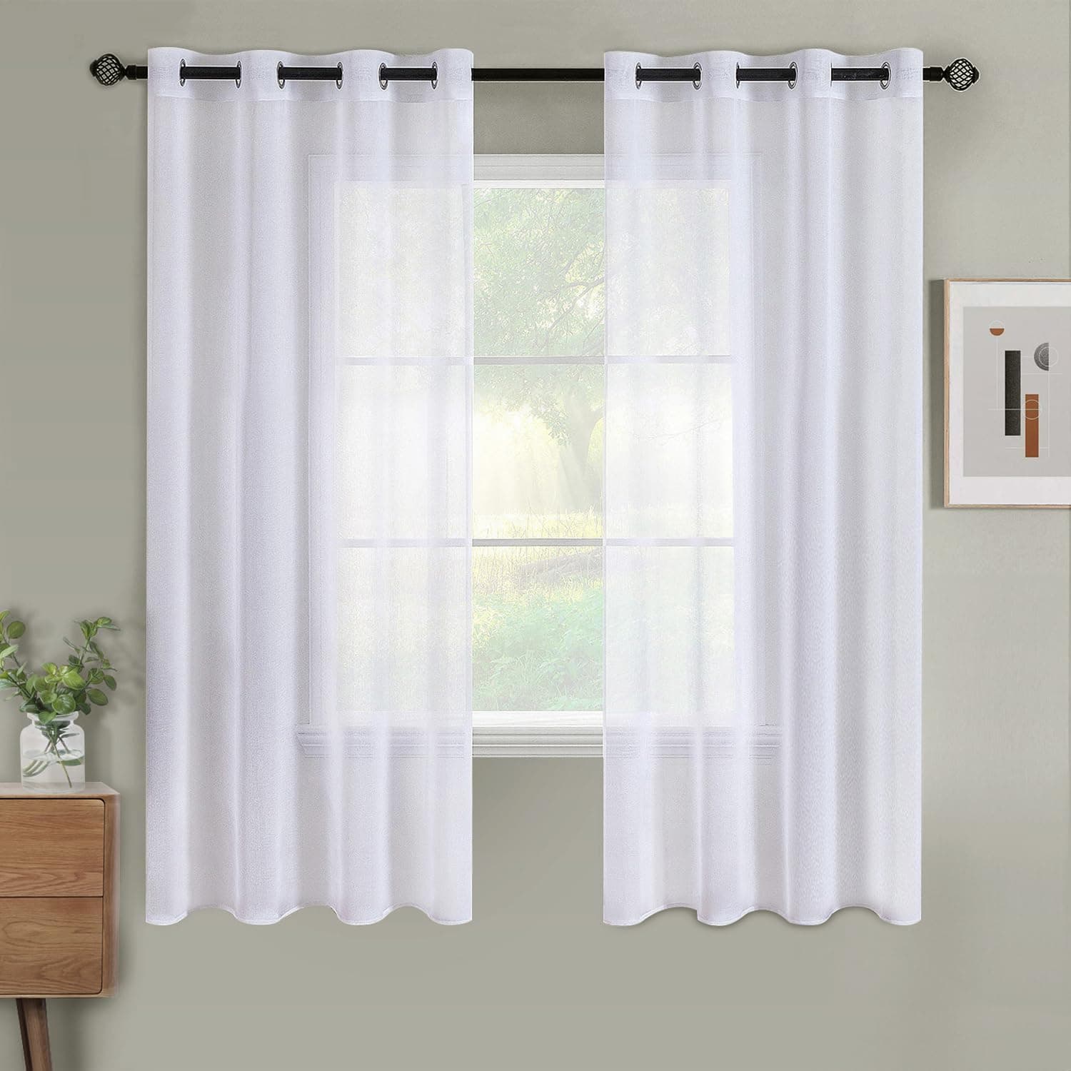 Woaboy Cortinas Salon Modernas Cortinas Cortas Blancas para Ventanas 2 Piezas 140x145cm Cortinas Dormitorio Visillos Translúcida Poliéster con Anillas Blanco