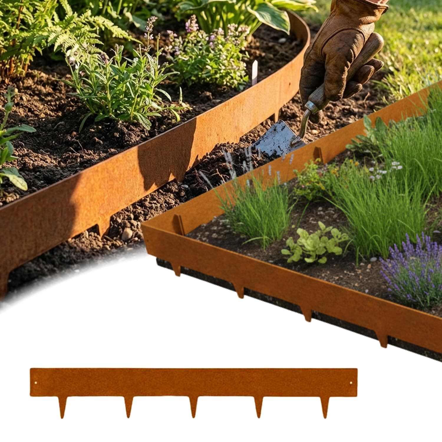RoRi Cortenstahl Bordo per prato 10 m - Altezza 10 cm - parte superiore arrotondata - 10 x 1 m, curvatura per prato fai da te, recinzione per frutteti, Marrone