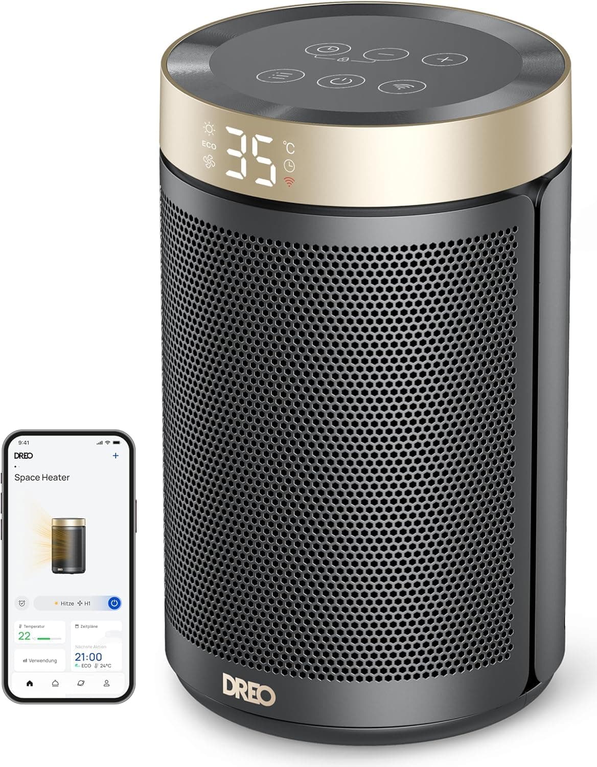 Dreo Chauffage d'appoint, chauffage electrique soufflant economique avec thermostat, minuterie 1-12H, mode éco, chauffage céramique PTC rapide de 1500 W en toute sécurité, Chauffage 316S