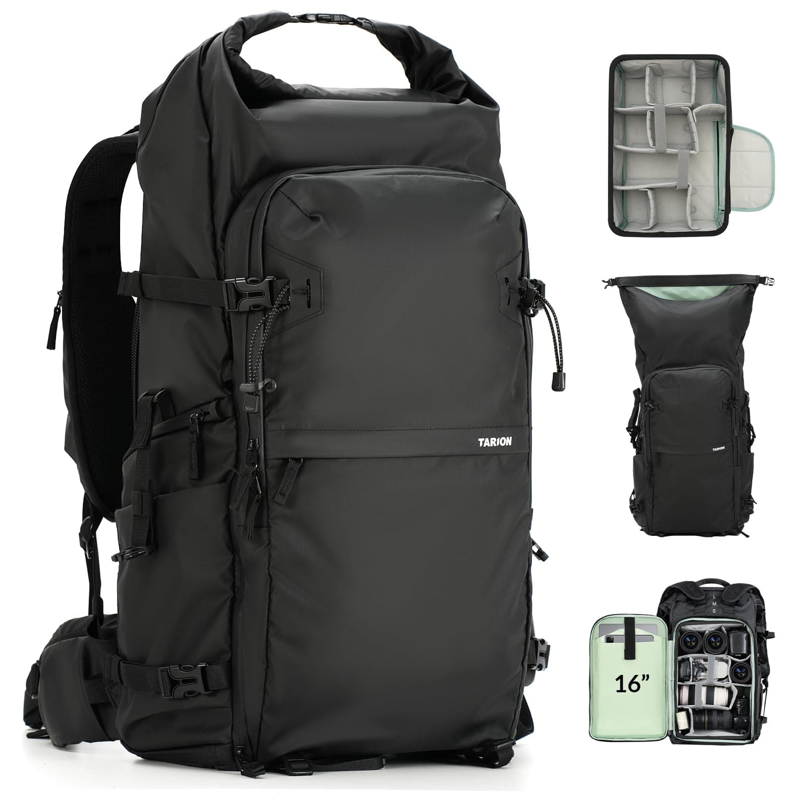 TARION Sac Photo Extensible Randonnée - Sac à Dos pour Appareil Photo 35L avec Compartiment Ordinateur Portable 16" et Housse Imperméable - Rangement Drone Trépied Ordinateur DSLR SLR (XProber)