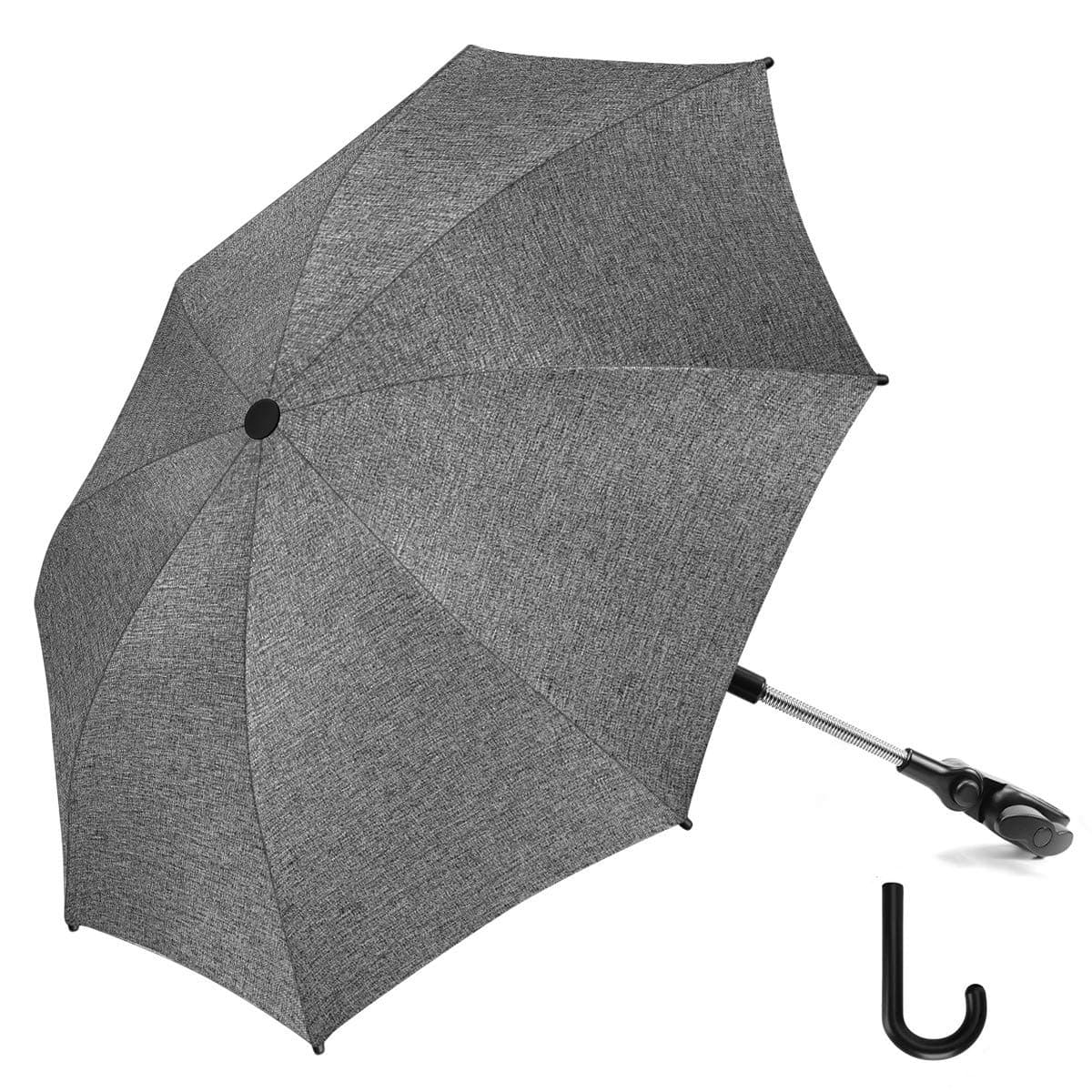 AILEEPET Ombrelle Universelle pour Poussette et Landau Anti UV 50+ Diamètre 73cm avec Une Poignée Parapluie - Gris