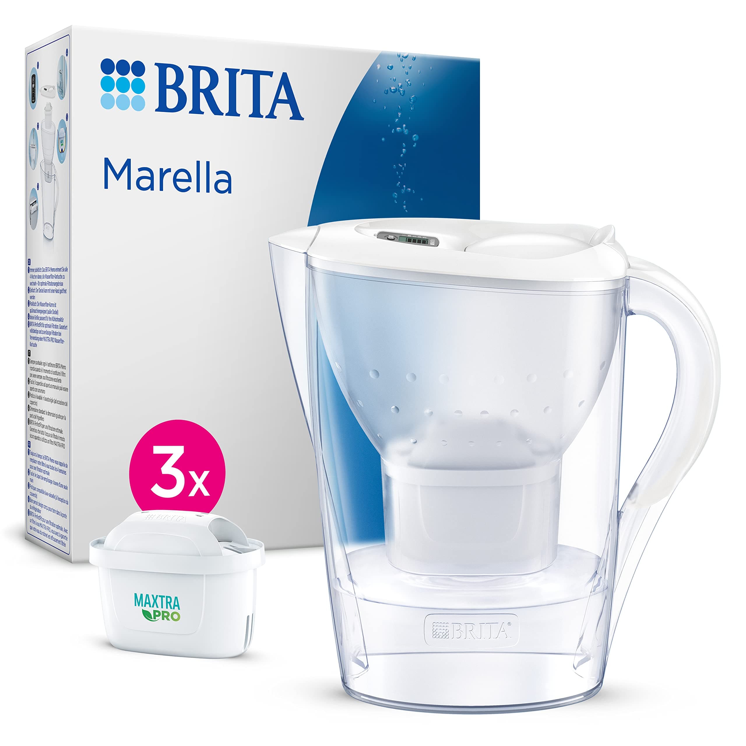 BRITA Carafe Filtrante Marella 2,4L Blanche + 3 Cartouches MAXTRA PRO All-in-One