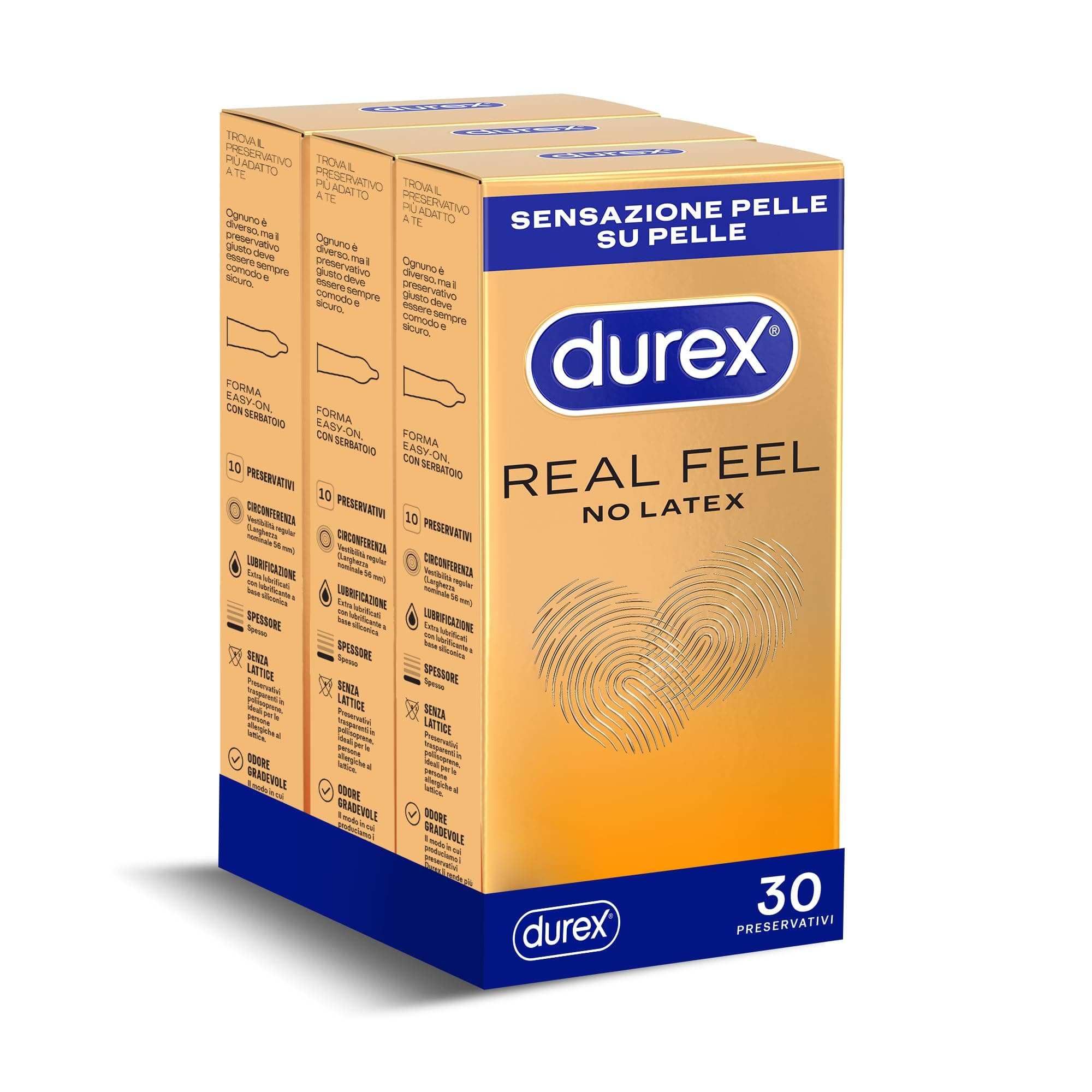 Durex Real Feel, Preservativi Senza Lattice, Vestibilità Regular, 30 Profilattici