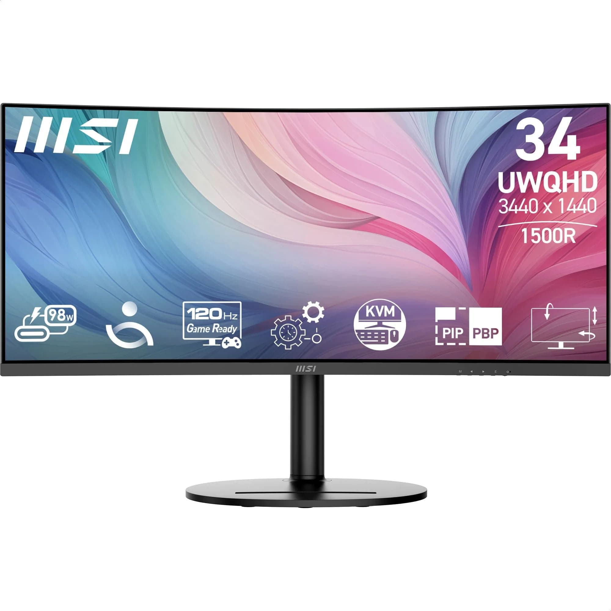 MSI Modern MD342CQP Écran PC 34'' UWQHD incurvé 1500R - Dalle VA 3440 x 1440, 120 Hz, 1ms, KVM, PIP/PBP, Confort des Yeux, Haut-parleurs intégrés, réglable sur 3 Axes - HDMI 2.0b, DP 1.4a