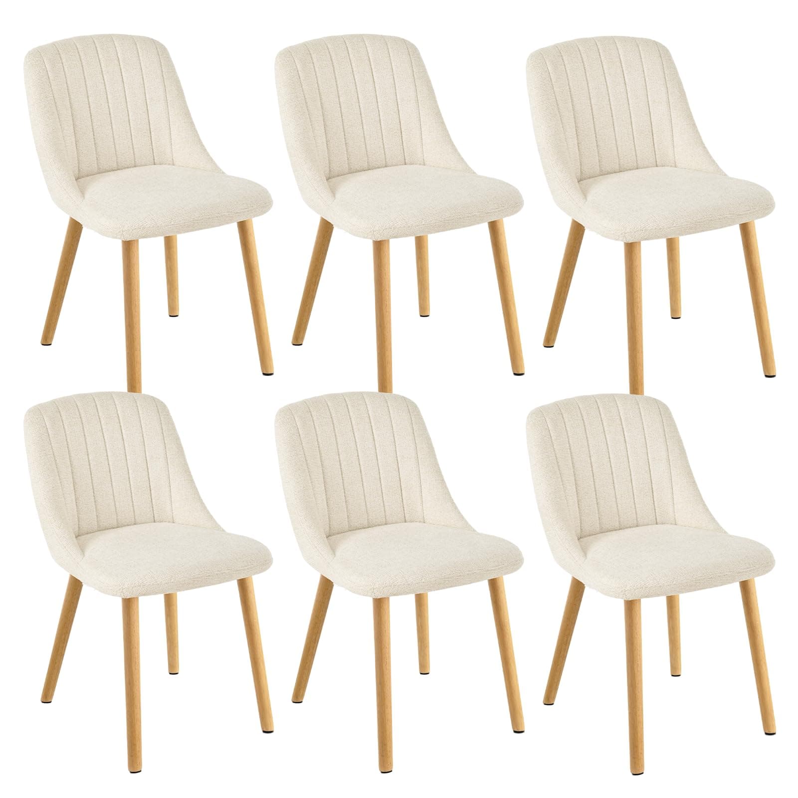 Goeurvant Lot de 6 Chaises de Salle à Manger Blanches avec Pieds en Bois, Chaises Rembourrées en Tissu Chenille, pour Cuisine, Salle à Manger, Salon et Bureau