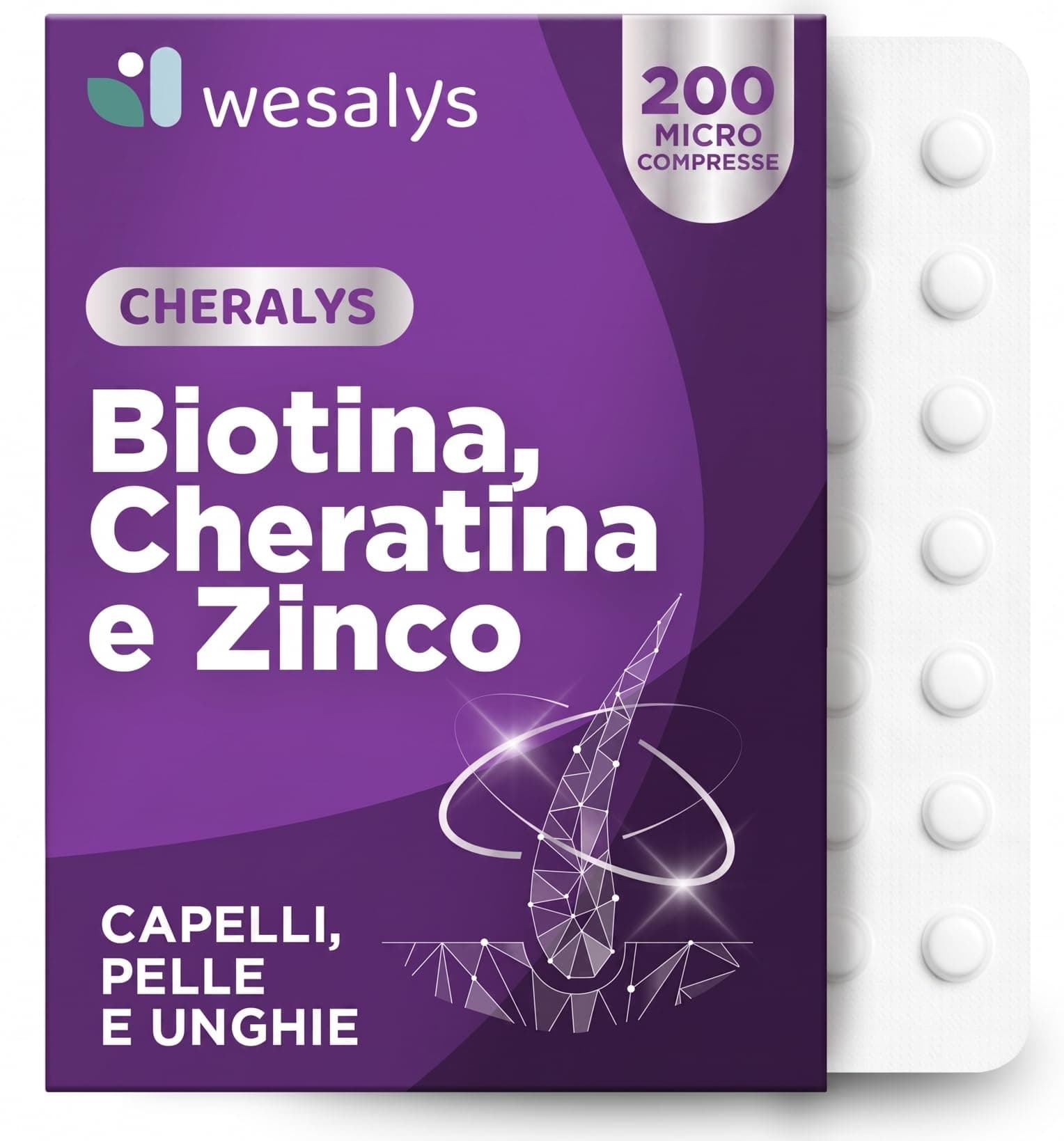 Biotina Cheratina e Zinco, Integratori per capelli Donna 200 Microcompresse | Oltre 6 mesi di fornitura per rinforzare i tuoi capelli e le tue unghie dall'interno, Biotina per capelli ed unghie