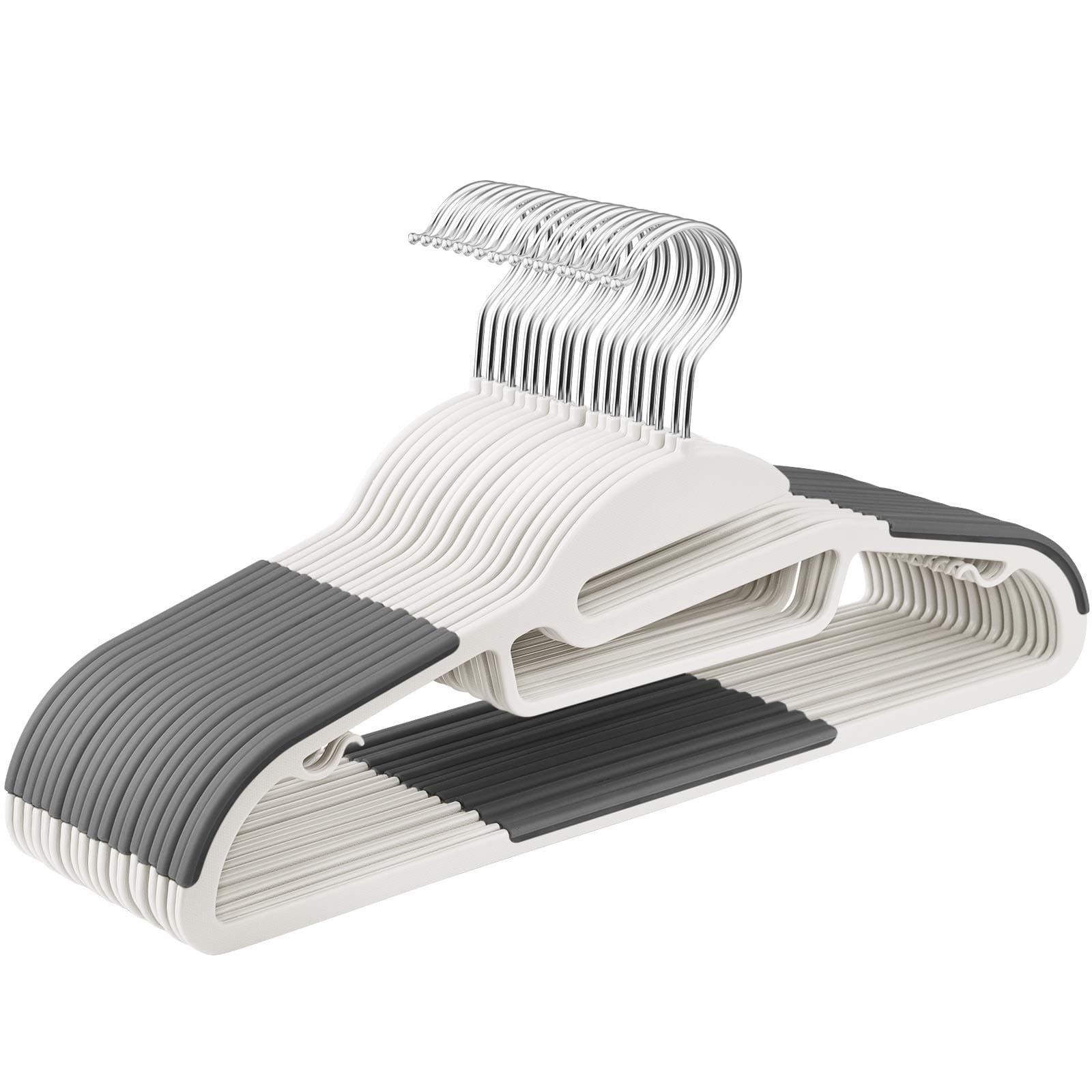 SONGMICS Kleiderbügel Kunststoff, 20er Set, Bügel mit U-förmiger Öffnung, platzsparend, 0,5 cm dick, 41,5 cm breit, um 360° drehbarer Haken, weiß-dunkelgrau CRP041WG02