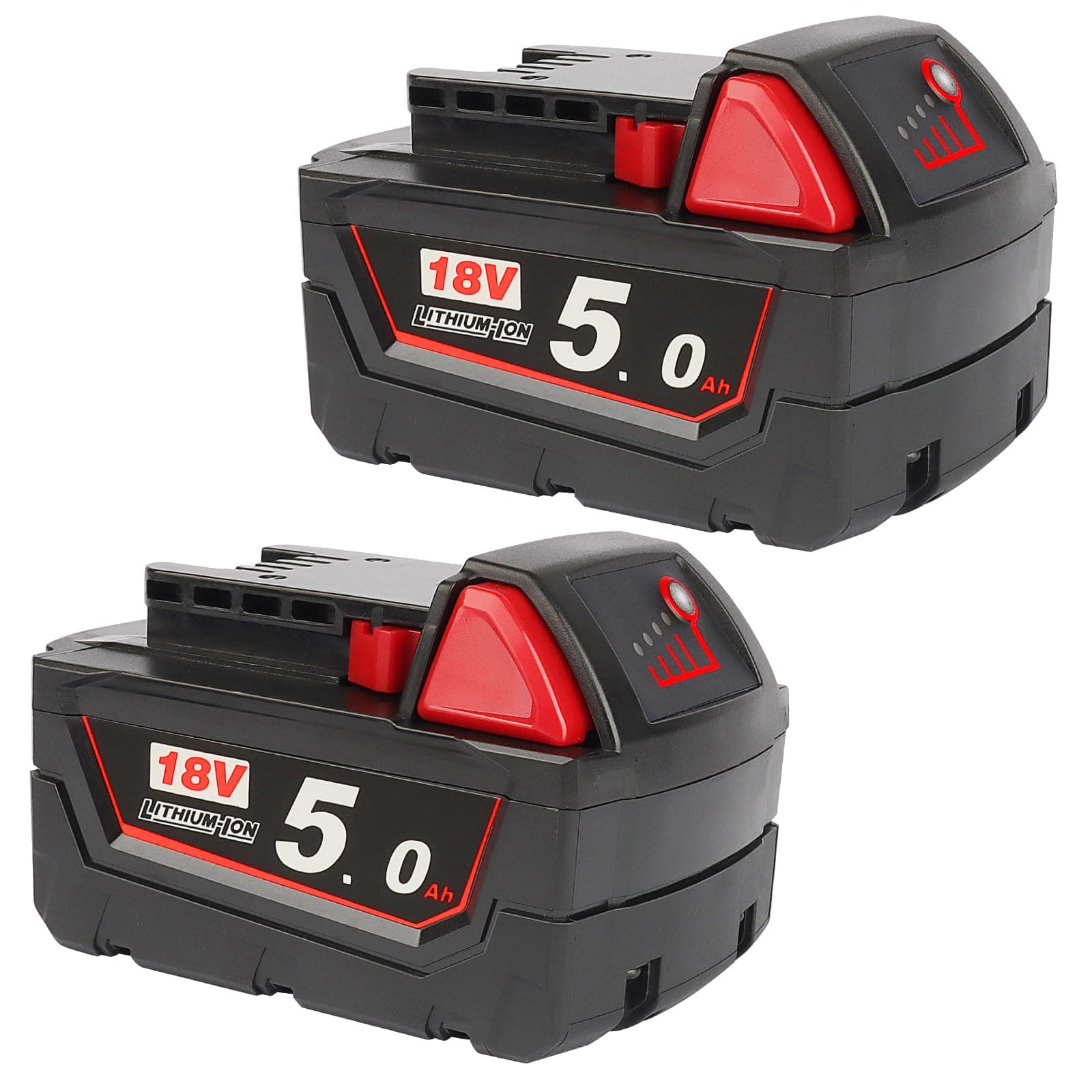 Powarobor 2 Pezzi M18 B5 18V 5,0 Ah di ricambio batteria compatibile con Milwaukee 18 V 48-11-1850, per batterie M18 48-11-1850 48-11-1860 48-11-1862