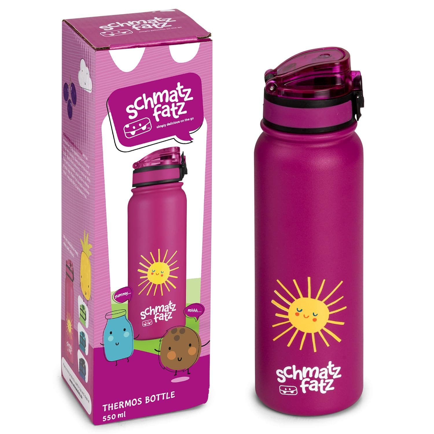 schmatzfatz Borraccia Termica 550 ml, Borraccia Isotermica per Bambini, Bottiglia Isotermica per Bevande Calde, Termus Acqua Fredda, Borraccia Termos, Senza BPA, Bottiglia Metallo Senza Fuoriuscite