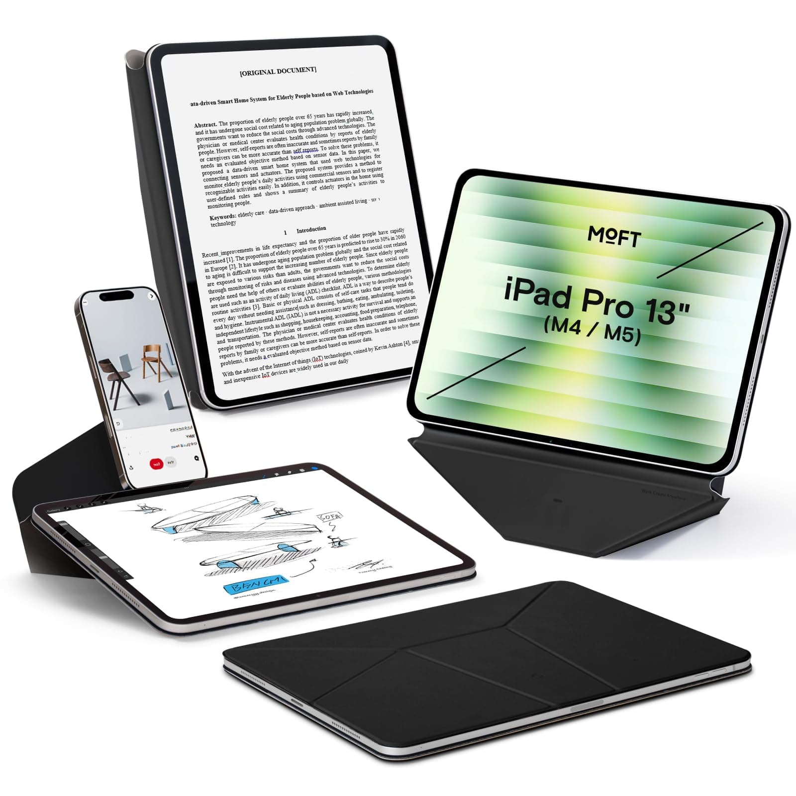 MOFT Dynamic Folio para iPad Pro de 13" (M4 M5), Funda magnética Delgada con Soporte Ajustable y más de 20 ángulos de visión, función de Encendido/Apagado automático – Negro Profundo
