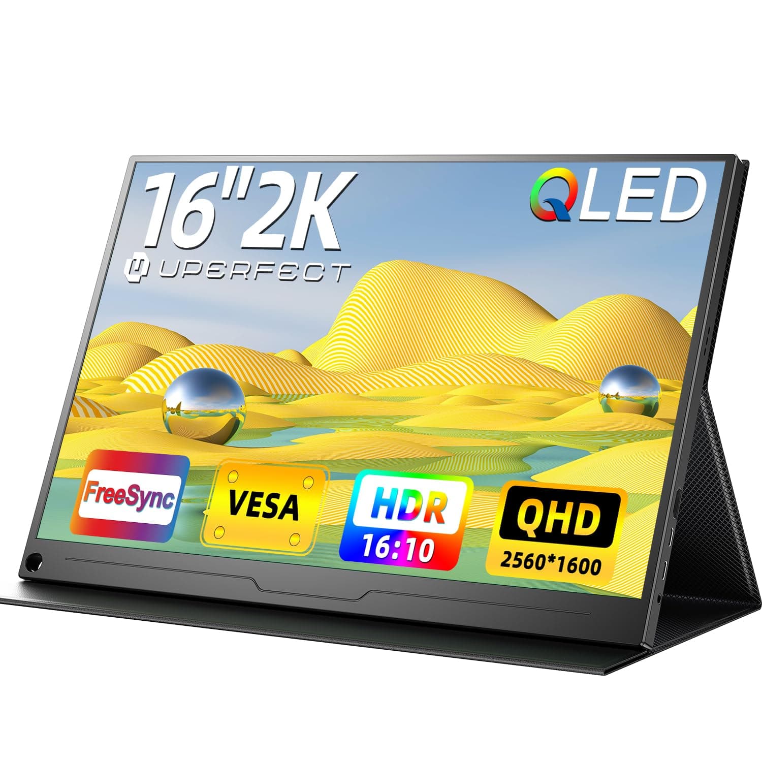 UPERFECT 16 Pulgadas 2.5K QLED Monitor Portátil con Relación Alto Contraste 2000:1 500 Nits 2560x1600 Display HDMI USB C para PC Laptop Smartphone Xbo Switch PS-4/5, Pantalla Móvil Compatible con VESA