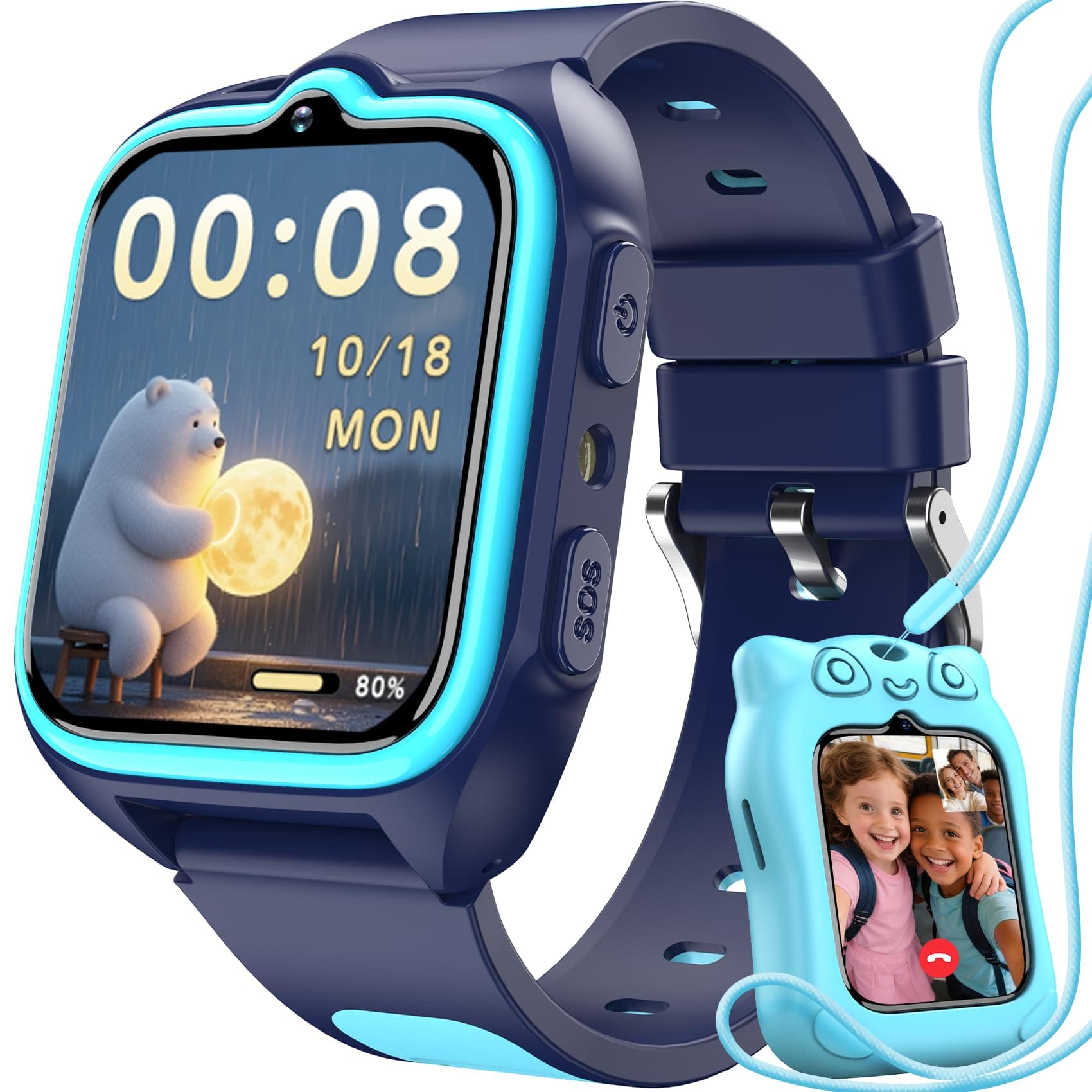 Blackview Montre Connectée Enfant 4G, avec Appels Vidéo, HD Caméra, Montre GPS Enfant, SOS, Jeux, Calculatrice, Réveil, Musique, Calculatrice, Lampe Torche, Cadeaux pour Garçons et Filles