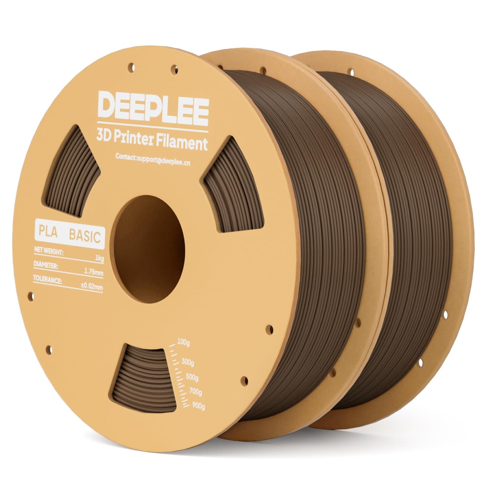 DEEPLEE PLA Basic 1.75 mm, Kit 2 Bobinas Marrón (2 kg). Precisión ±0.02 mm. Bobina Perfecta Sin Atascos. Ideal para Principiantes. Compatible con Impresoras FDM.