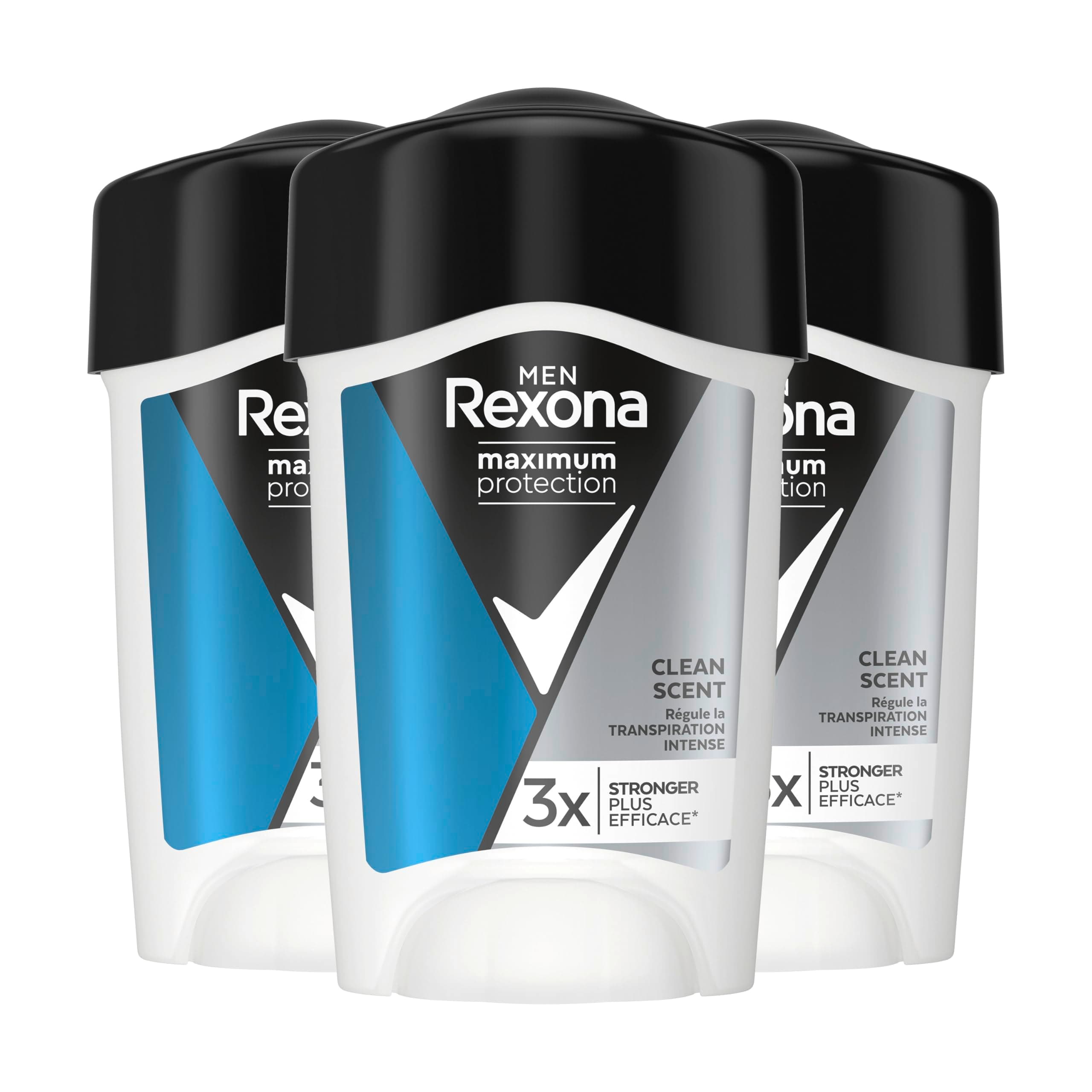 Rexona Men Déodorant Homme Crème Anti-Transpirant 96H Clean Scent - (lot de 3 x 45ml)