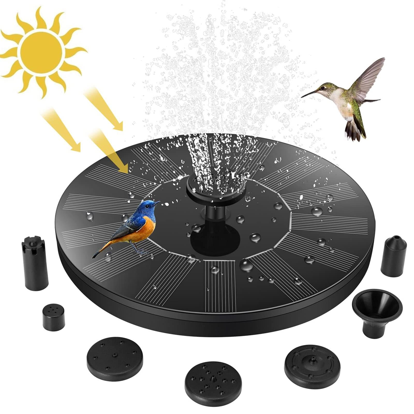 Jsdoin Fontana Solare da Giardino, Pompa Solare per Fontana, da Esterno Kit Pompa per Fontana Solare con 7 Effetti Ugelli per Laghetto, Piscina, Vaso dei Pesci e Bagno per Uccelli