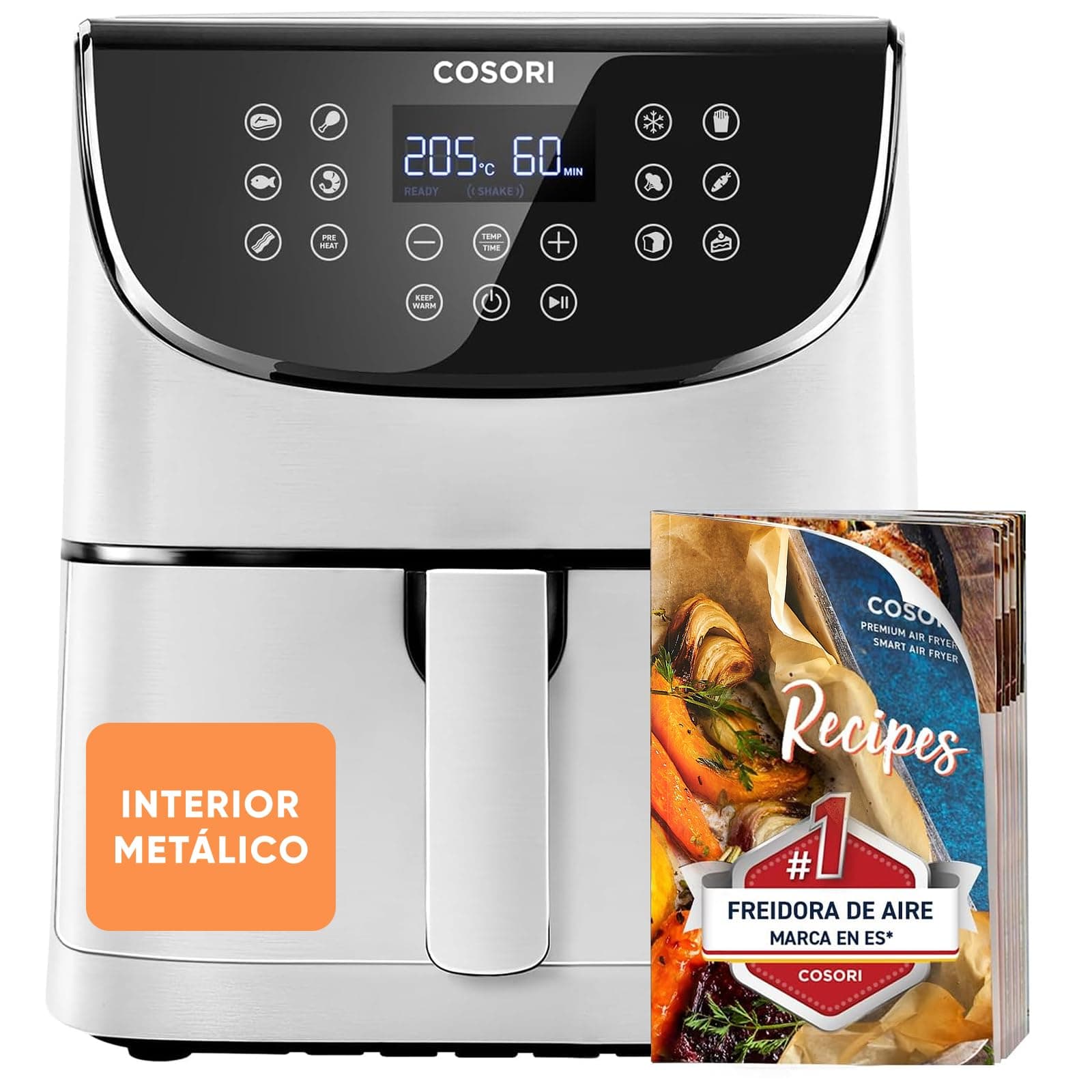 Cosori Freidora de Aire 5,7L, Interior Metálico, 11 Modos, 97% Sin Aceite | Rápido y Eficiente, Tecnología Calentamiento Uniforme, Diseño Duradero, 40 Recetas en Español, Apto para Lavavajillas, Blanca