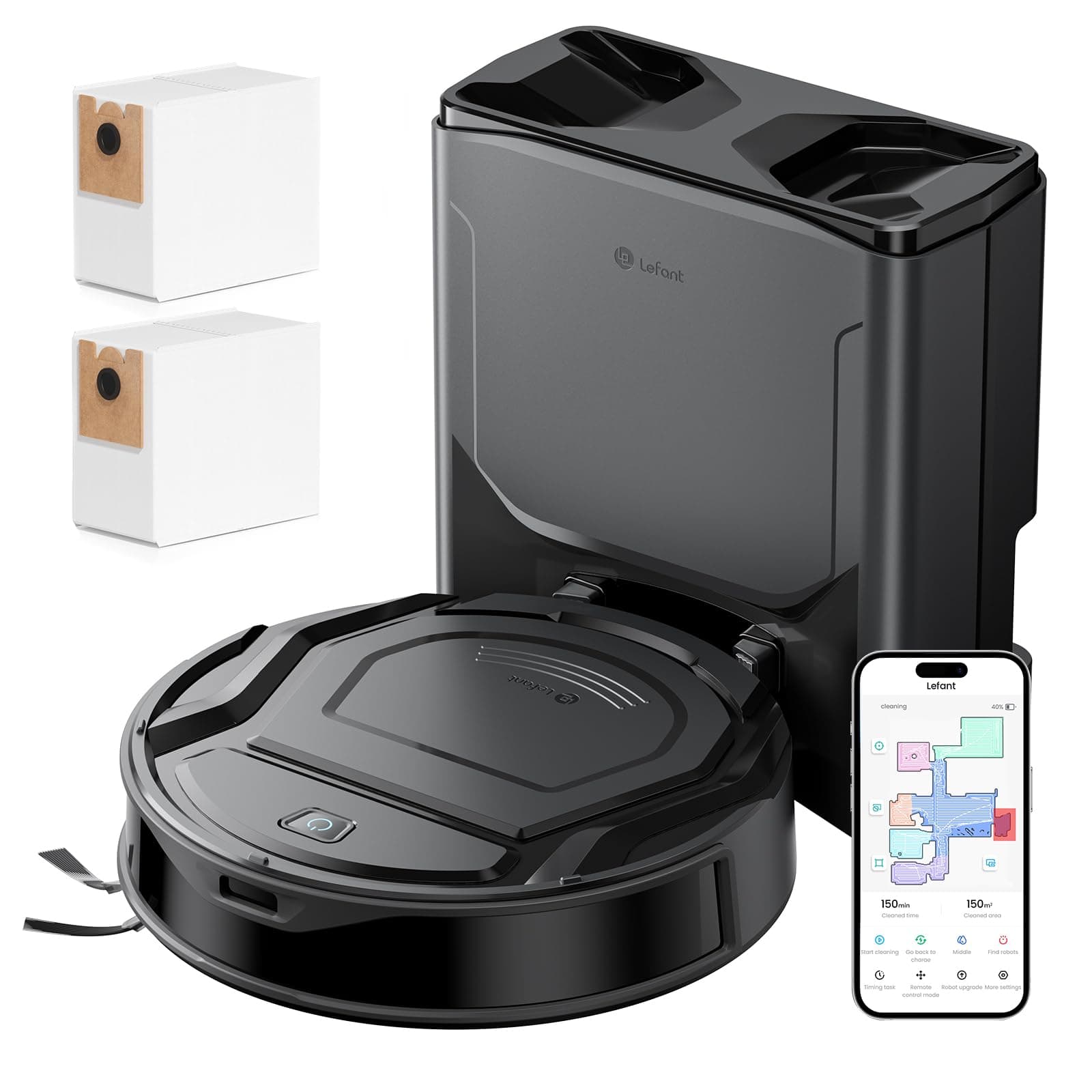 Lefant M210 Plus Robot Aspirateur Laveur avec Station Auto-Vidage 2L, 6000Pa, Navigation Laser, Ultra-Fin 8 cm, 75 Jours sans Vidage, Anti-Enchevêtrement, Idéal pour Poils d'animaux, APP/WiFi/Alexa