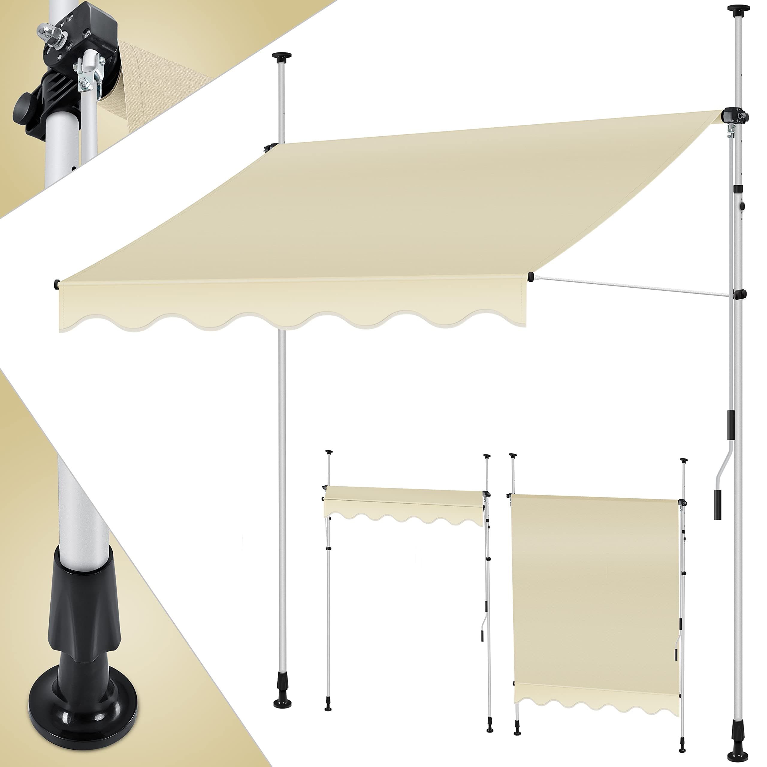 KESSER® Toldo para balcón con manivela, toldo para Balcones, Resistente a los Rayos UV, Regulable en Altura, Repelente al Agua, protección Solar, Cubierta para Patios, Beige 400cm
