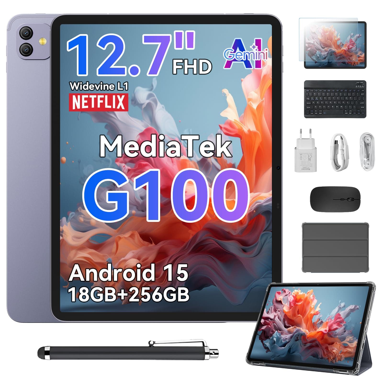 Blackview Link8 Tablet 13 Pulgadas,Android 15 Tableta con Teclado y Lápiz,G100 90Hz Gaming Tablets,2K+ FHD 2160*1600,18GB RAM+256GB ROM/Gemini AI/Modo PC/8400mAh/Widevine L1/Face ID/16MP+13MP/GPS/OTG