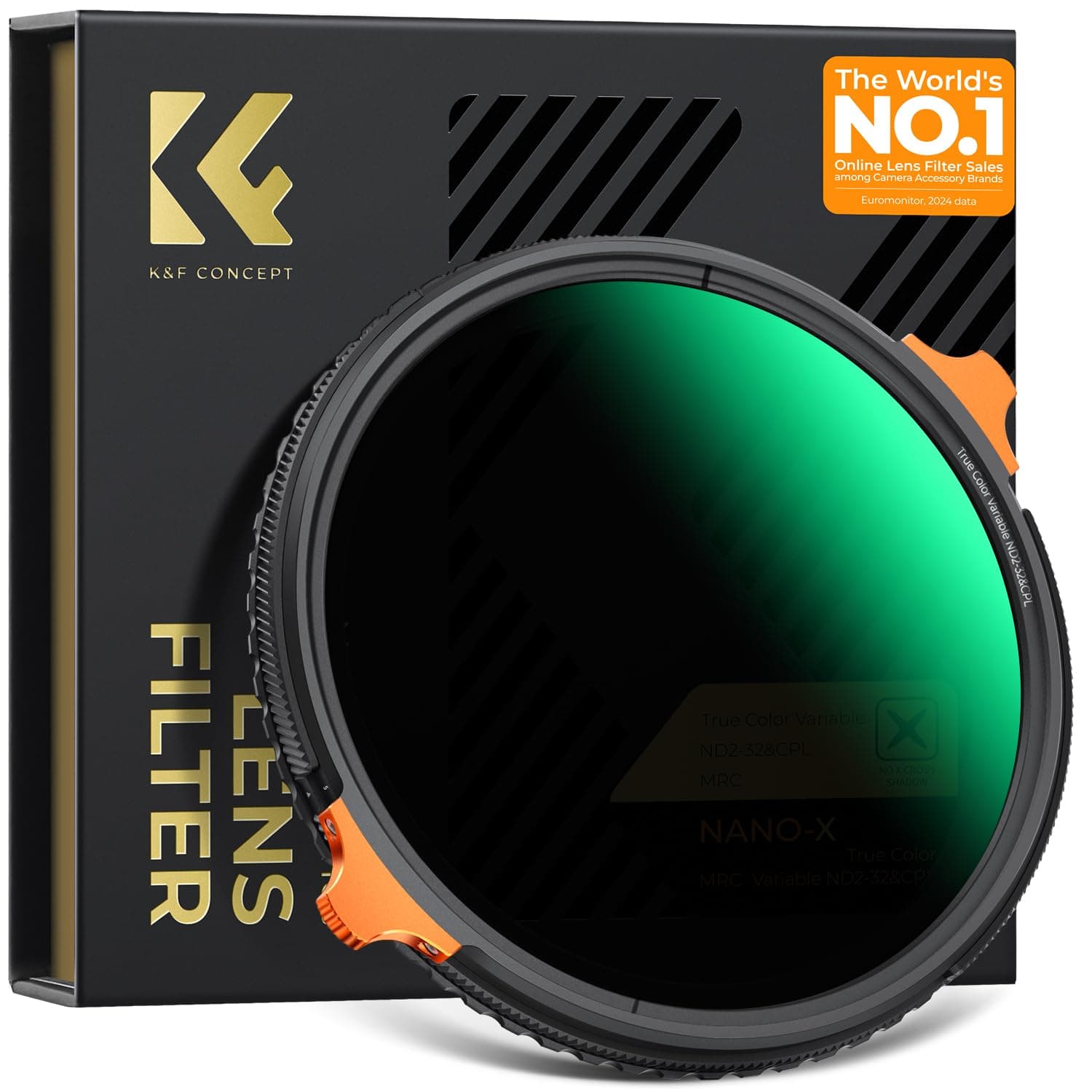 K&F CONCEPT Nano-Xcel 62MM True Color Filtro Variable ND2-32 & Polarizador | 2 En 1 Color Real Filter Densidad Neutra ND2-ND32 Slim(1-5 f-stops)& CPL de Vidrio Óptico con Revestimiento Nano - FA702