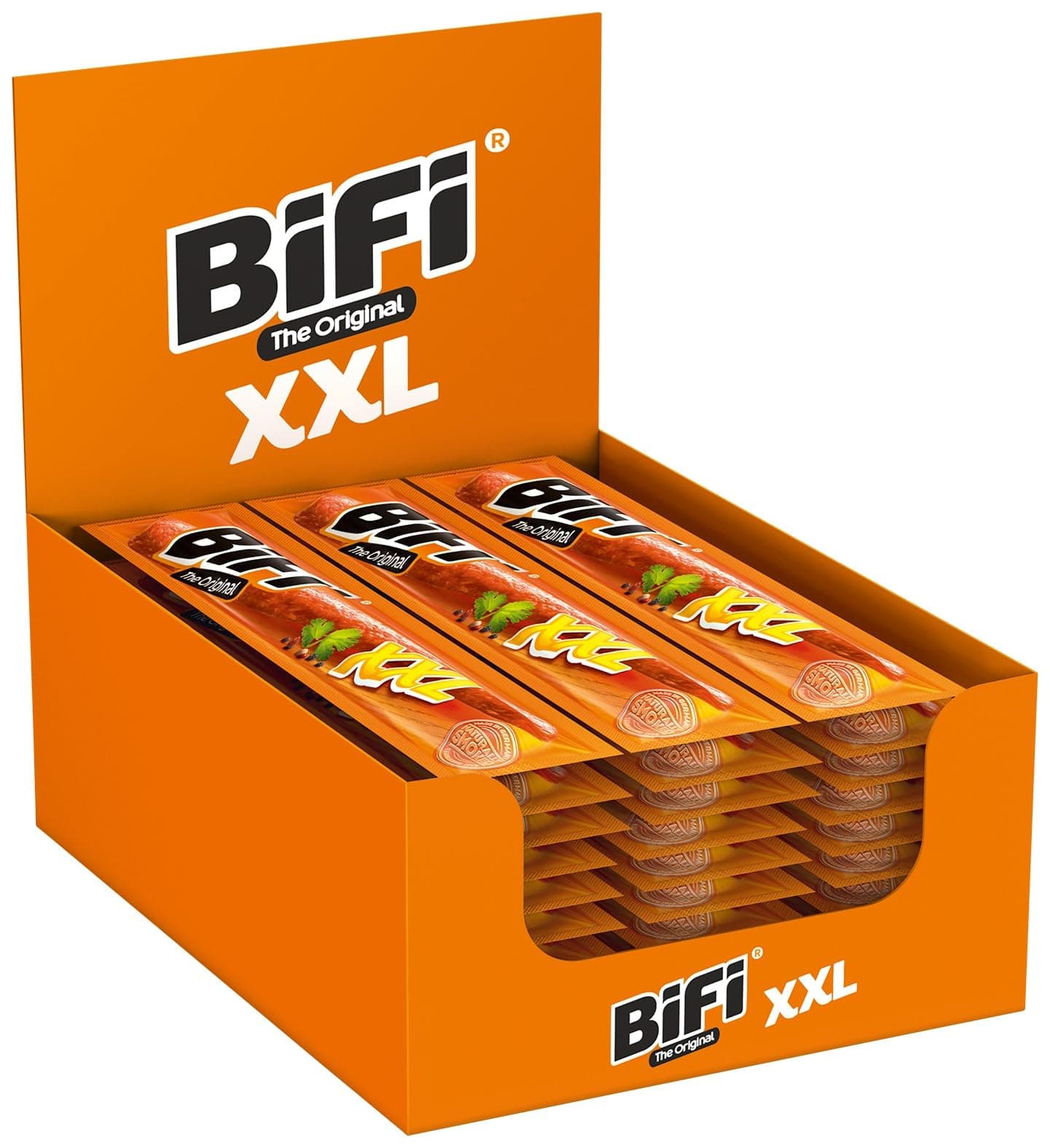 Bifi Original XXL Salami Sticks Lot de 30 (30 X 40 G) Snacks à Emporter, Viande et Saucisses Séchées à L'air, Salami au Poivre, à La Coriandre et à L'ail, Boîte de Snacks, Paquet de Saucisses
