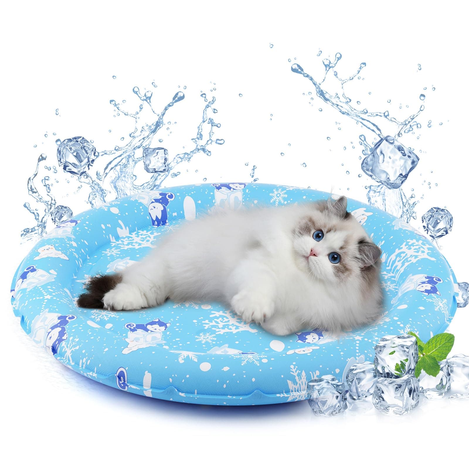 HAPPY HACHI Tapis Rafraîchissant Chien et Chat, Diamètre 55 cm, Coussin Refroidissant Chiots Chats avec Gel Auto-Rafraîchissant, sans Électricité, Fraîcheur, Durable pour Été Maison Extérieur Voiture