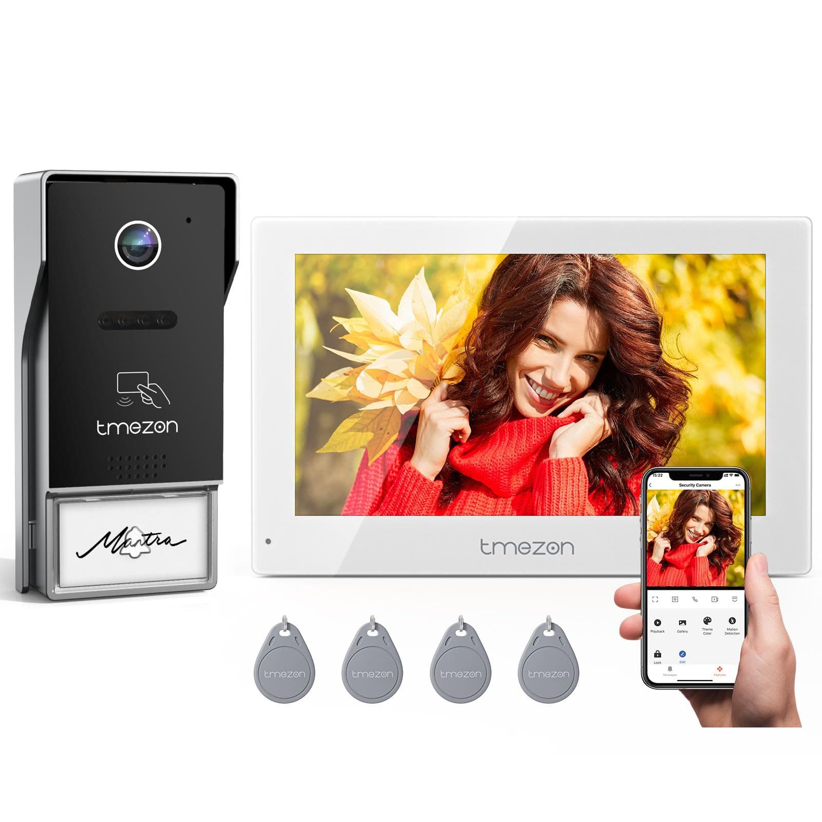 TMEZON Videoportero WiFi 2 Hilos, Video Portero Automático 1080P, 7"Pantalla Táctil a Color, Visión Nocturna, Apertura por APP y Tarjeta, Detección de Movimiento, Grabación y Reproducción,Impermeable