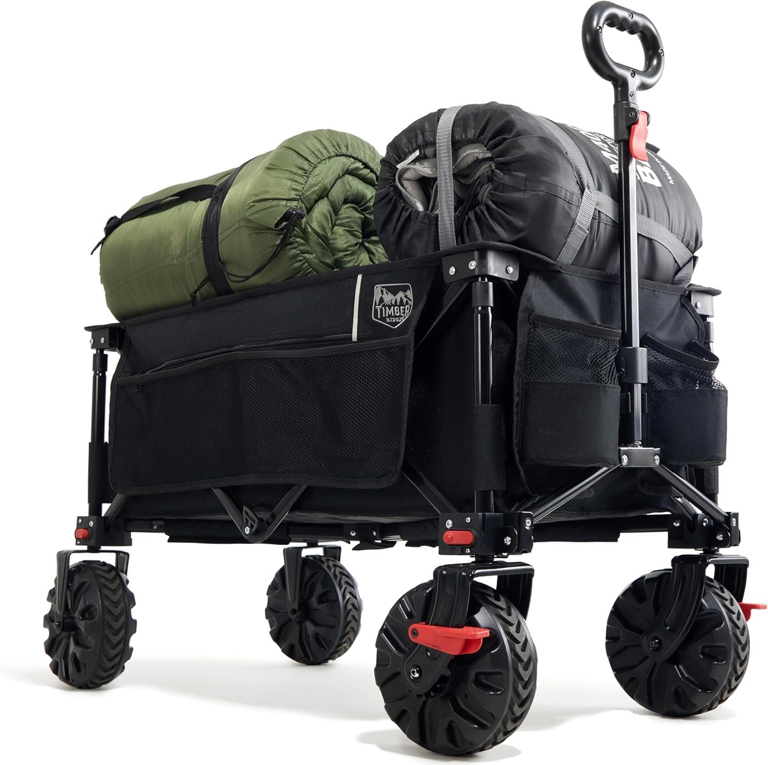 TIMBER RIDGE XXL Chariot de Transport Pliable avec Frein Chariot Plage à roulettes Tout Terrain Roues Amovibles Poignée Réglable Poche Latérale pour Jardin Plage Camping Pique-Nique BBQ Match