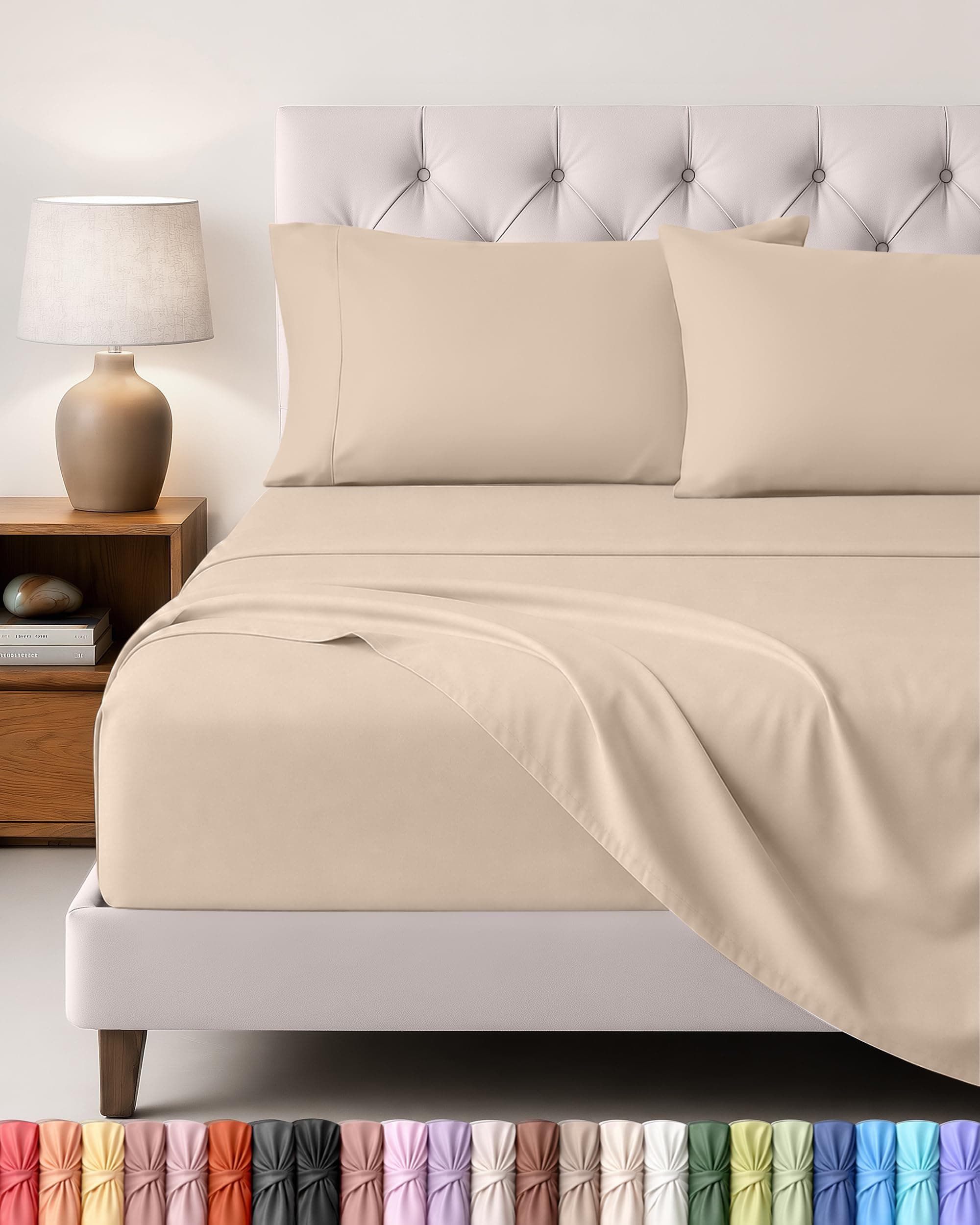 Utopia Bedding - Set Lenzuola Letto Matrimoniali 4 Pezzi 180x200 cm - Spazzolata Poliestre di Microfibra - Oeko-Tex Certificato - Lenzuolo con Angoli, Lenzuolo Piatto e 2 Federe 50x75, Beige