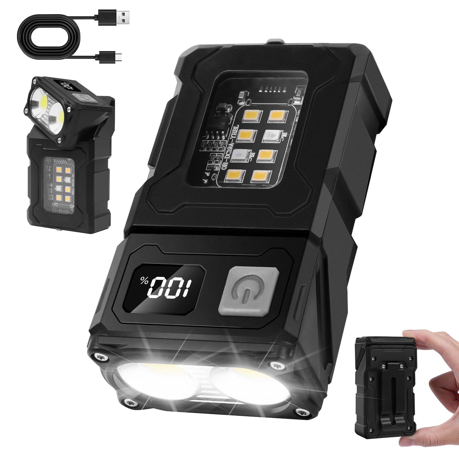 flintronic Linterna LED Recargable, Linterna LED alta Potencia Recargable, Mini linterna con flash rojo y azul, 7 Modos, Con Pantalla LCD, Iman, 180° Giratoria, para Emergencia Camping Regalo