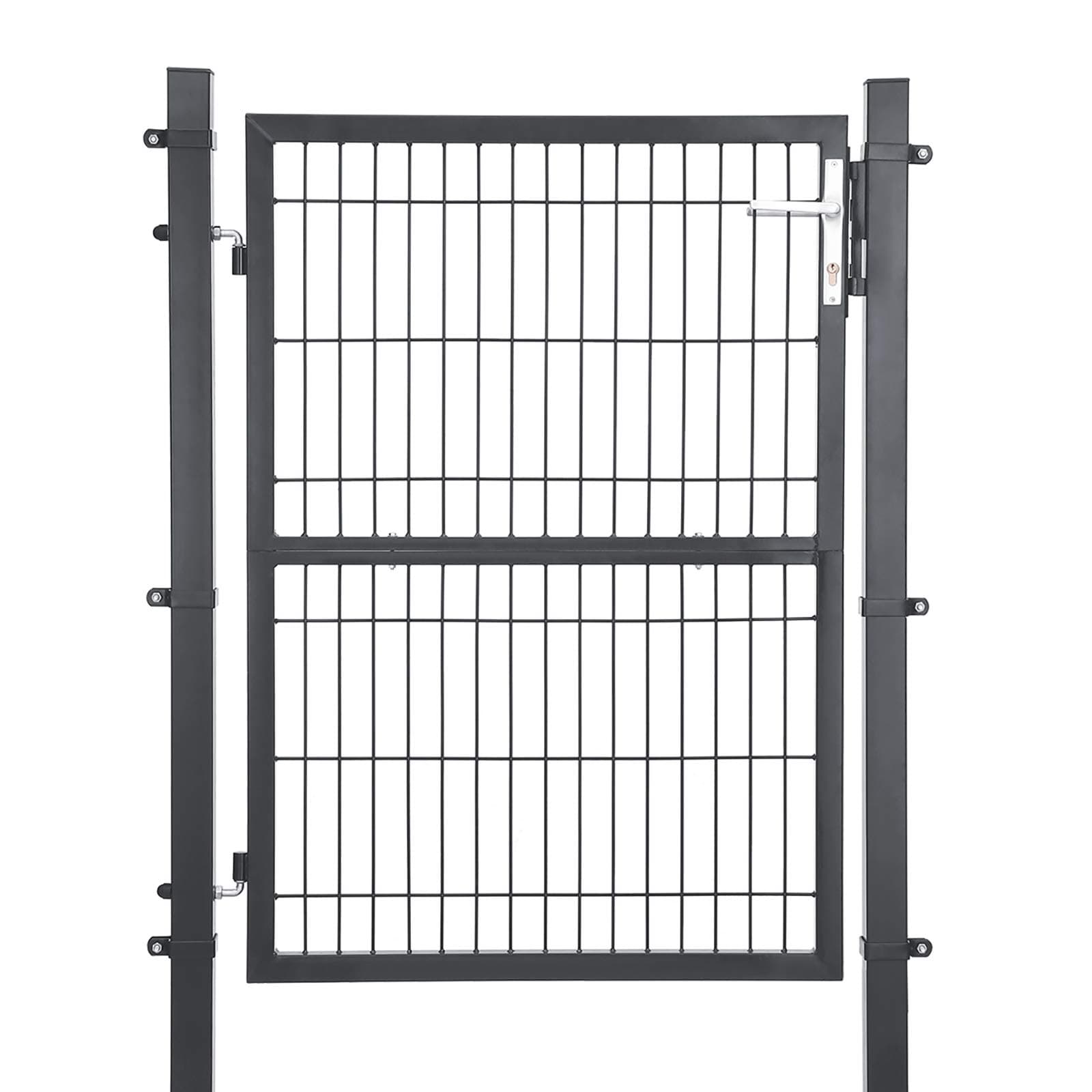 SONGMICS - Portillon de Jardin en Maille d'acier galvanisé, clôture avec Serrure, Porte 106 x 125 cm (Longueur x Hauteur), Tube Rond, Gris GGD175GY