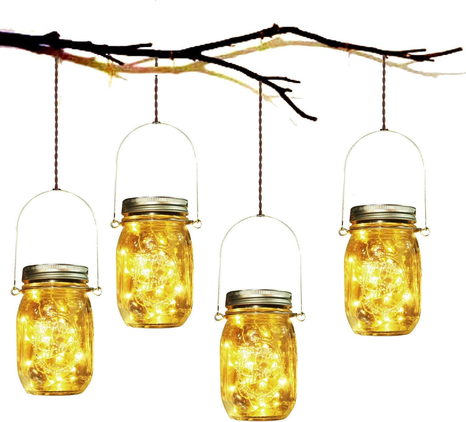 Lampada Solare, 4 Pezzi Lampade Solari Barattolo di Vetro Illuminante Impermeabile Lampade con 30 LED per da Esterno Giardino Giardino Feste Camera da Letto Decorazioni, Luce Bianco Caldo (4 Pezzi)