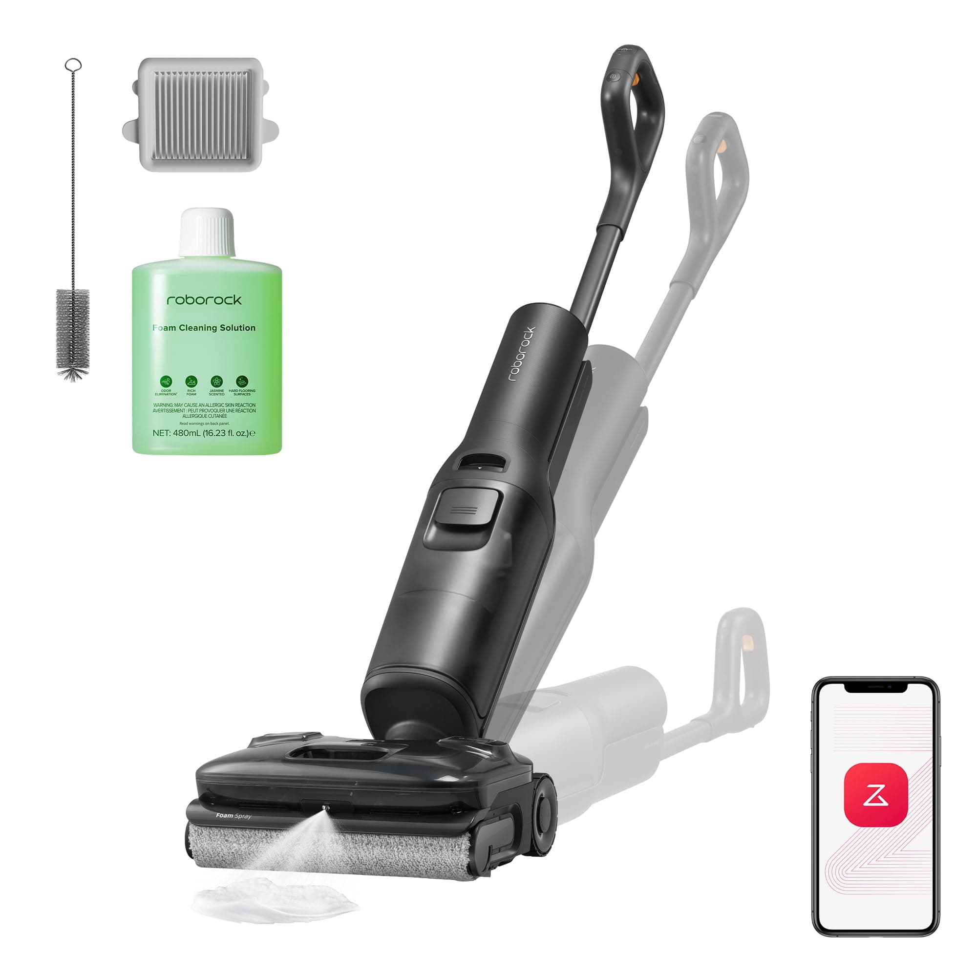 roborock F25 Ace Pro Aspiradora-Fregona de 25.000 Pa, Tecnología JetFoaming para Manchas Difíciles, Rodillo Antienredos para Pelo de Mascotas, Diseño Plano 180°, Autolimpieza Alta Temperatura, 60 min