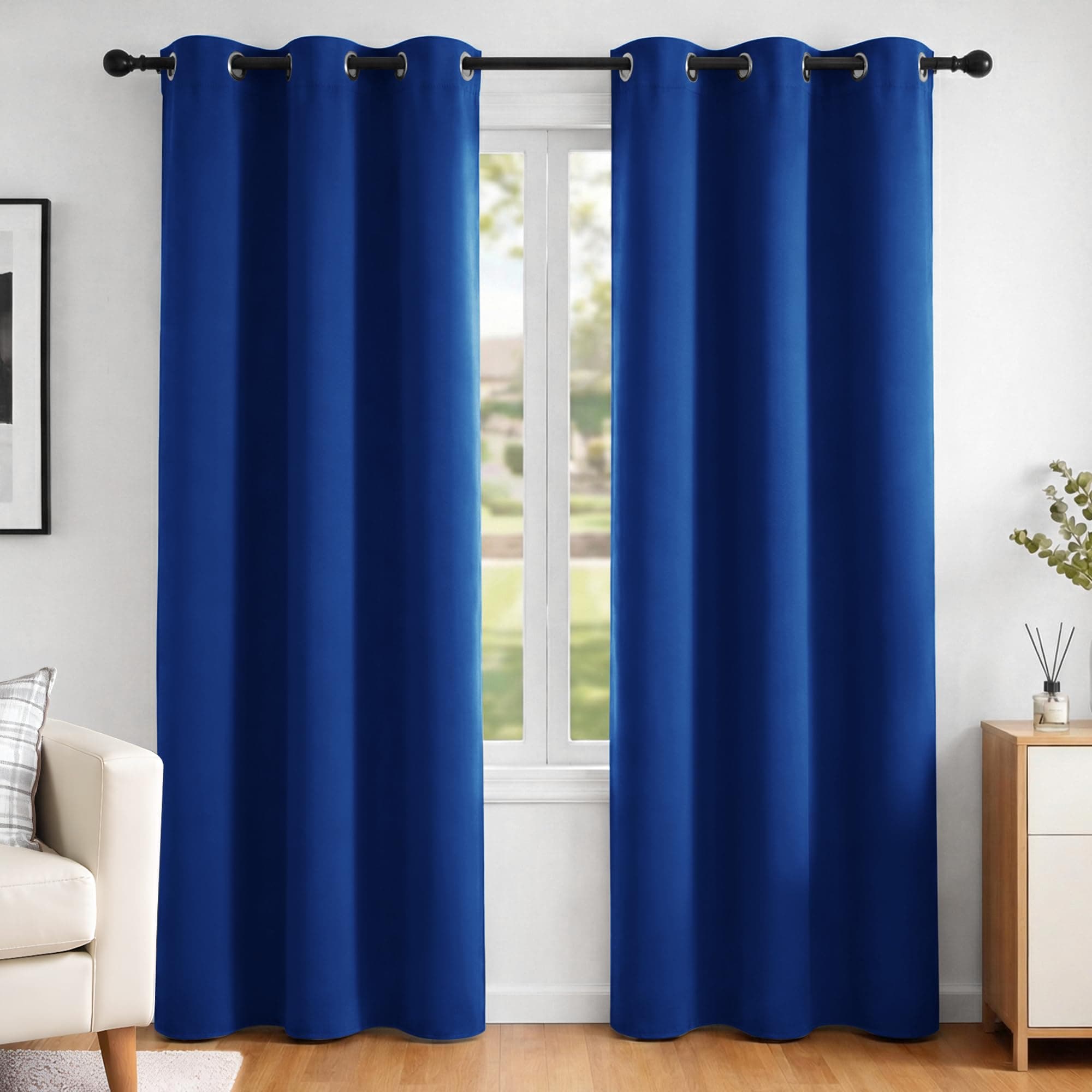 Deconovo Rideau Occultant Thermiques Anti Froid, Double Rideau Isolant Anti-Bruit, Économie d'Énergie, Idéal pour Chambre et Salon, 107X242 CM (Largeur X Hauteur), Bleu Roi, 2 Pièces